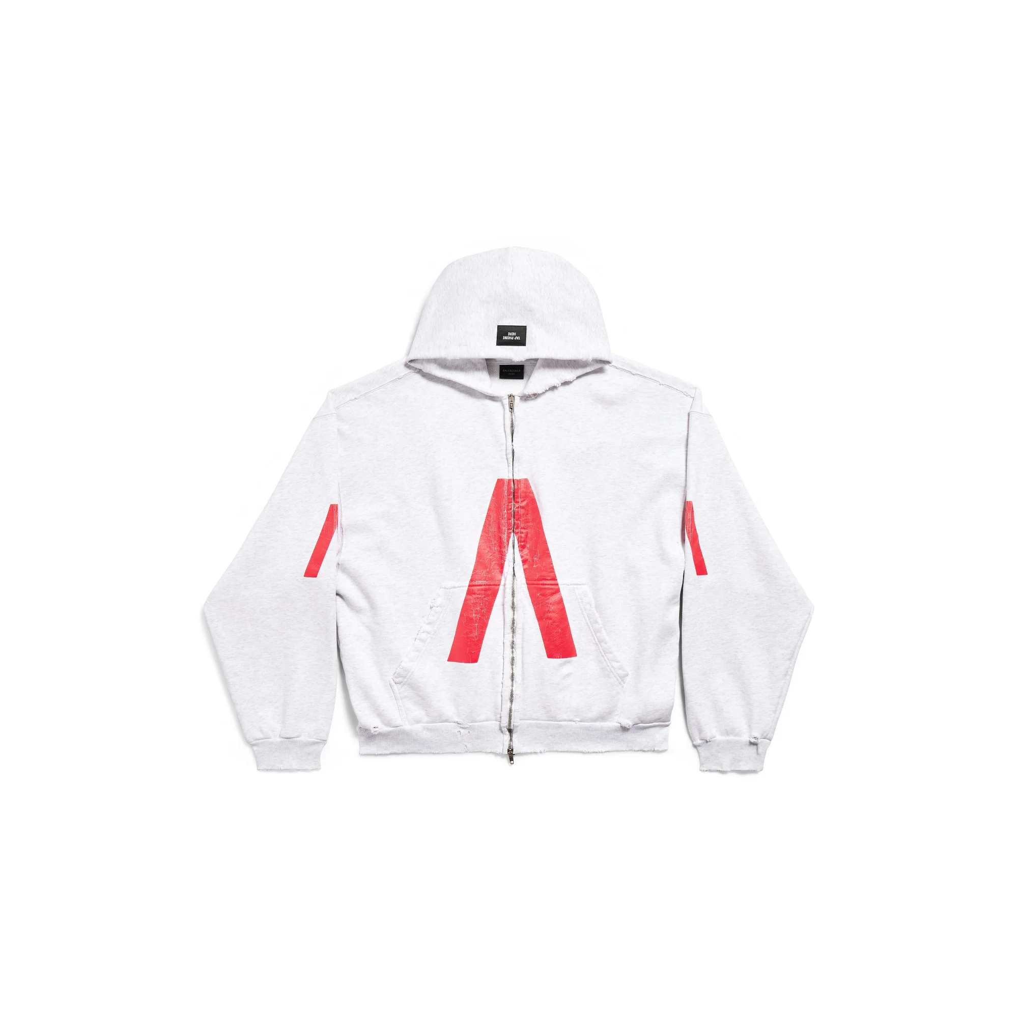 Medium Fit Zip-Up Hoodie - Light Heathr Gry/Red
