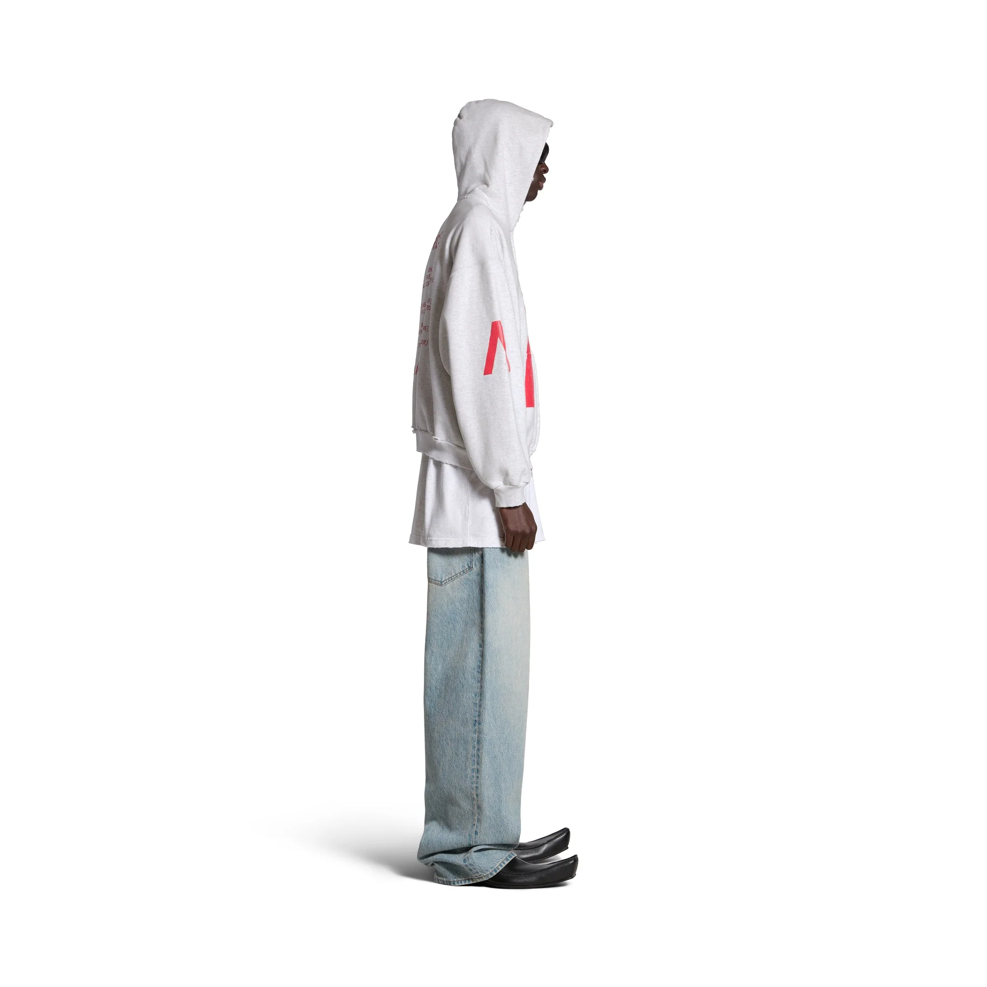 Medium Fit Zip-Up Hoodie - Light Heathr Gry/Red - Image 5