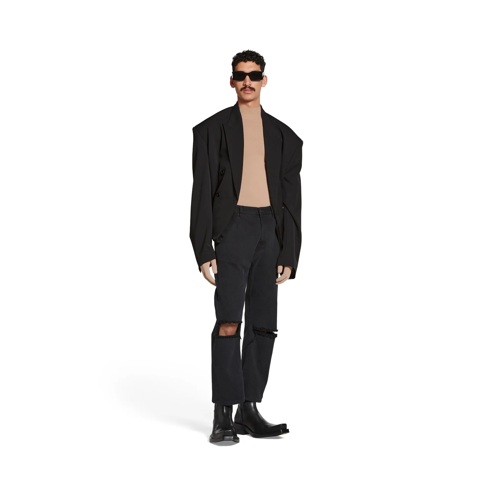 Buckle Loose Fit Pants - Peach Pitch Black - Image 4