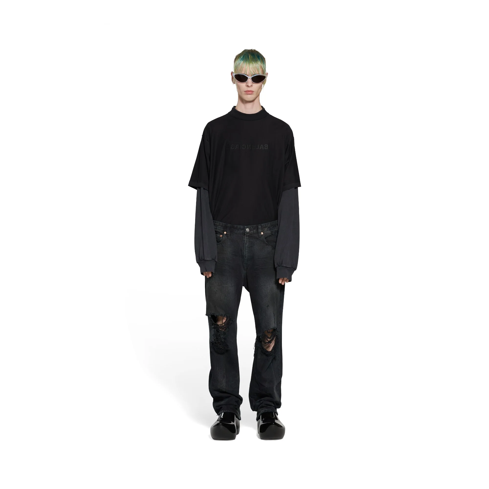 Ripped Medium Fit Pants - Flat Black - Image 4