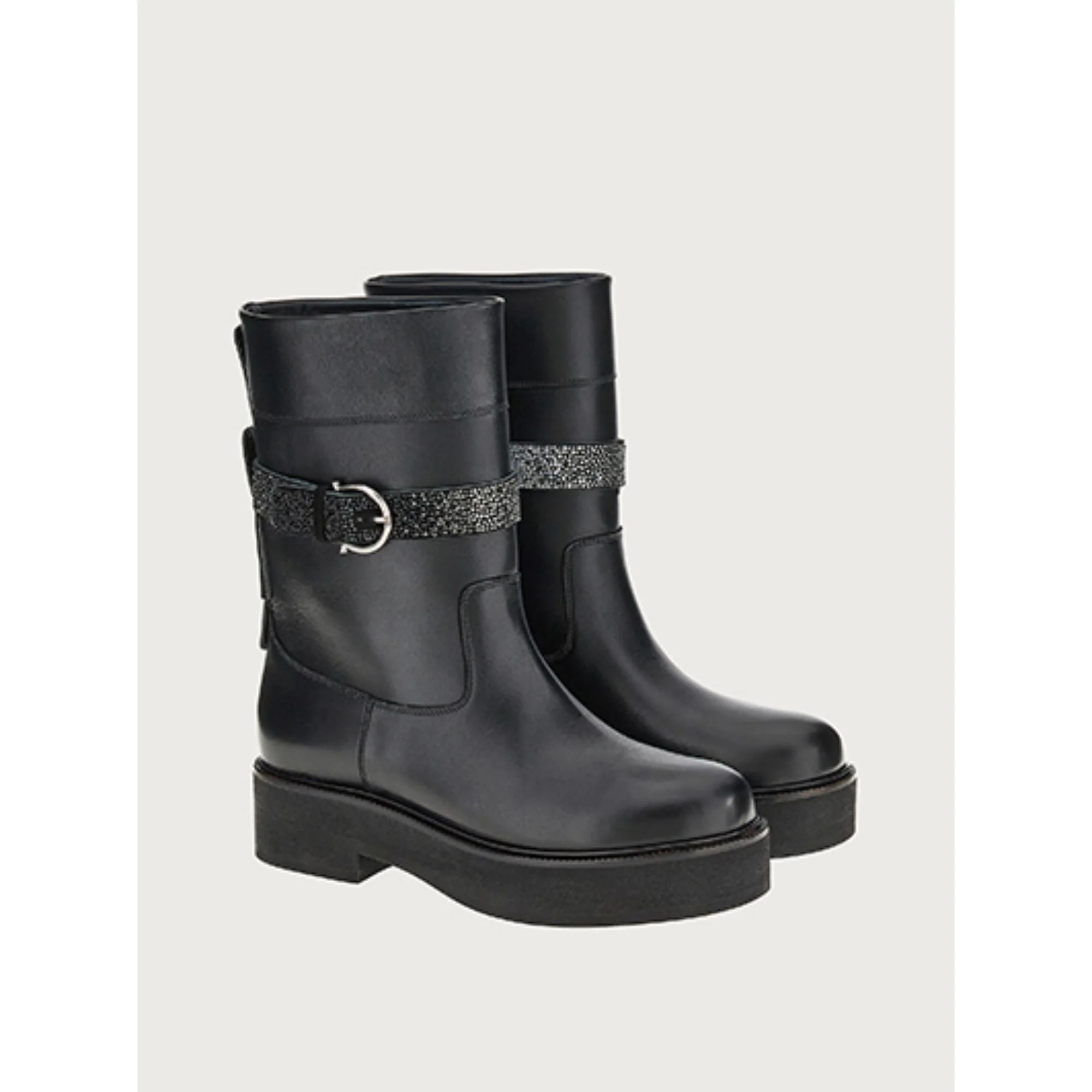Crystal Embellished Biker Boots - Black - Image 2