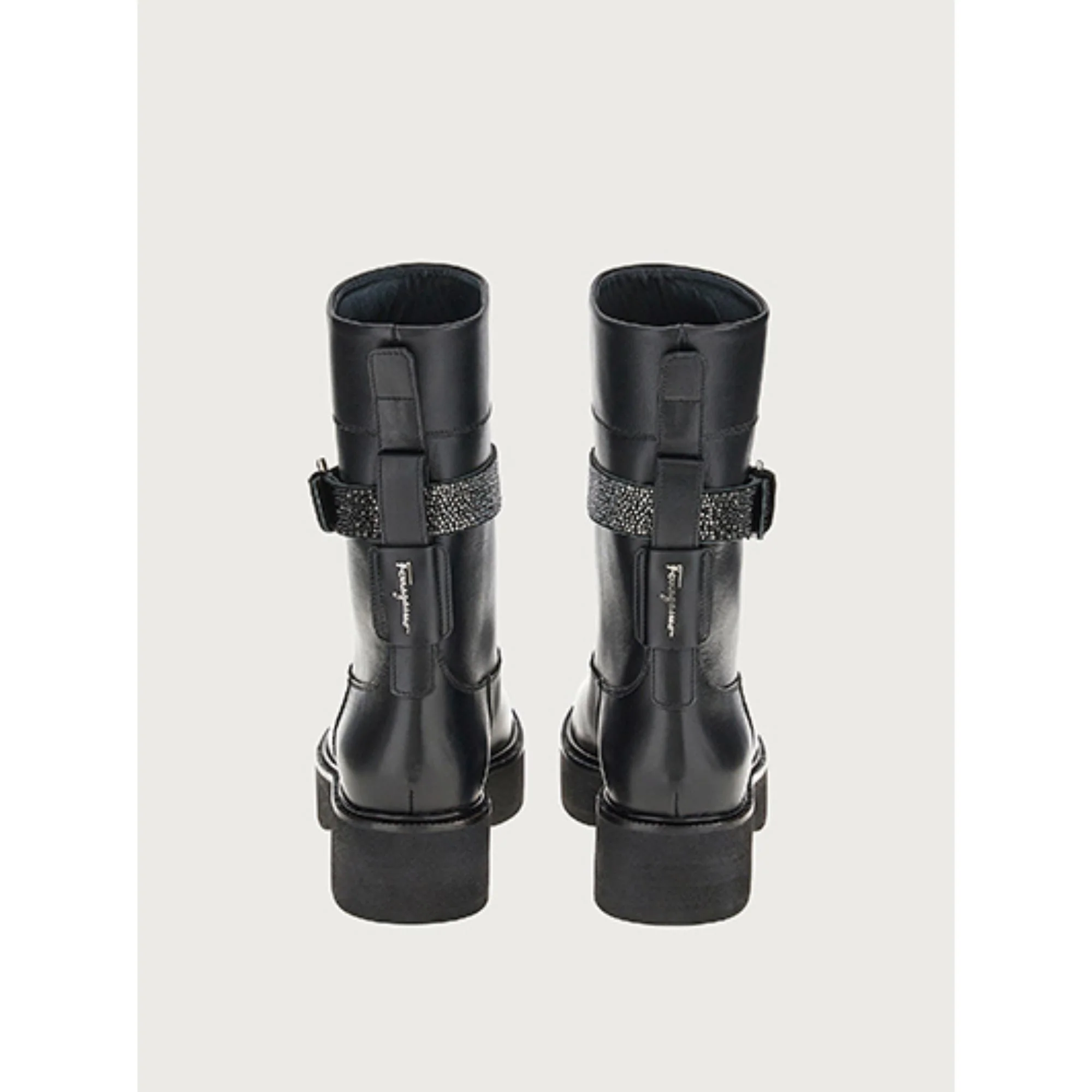 Crystal Embellished Biker Boots - Black - Image 3