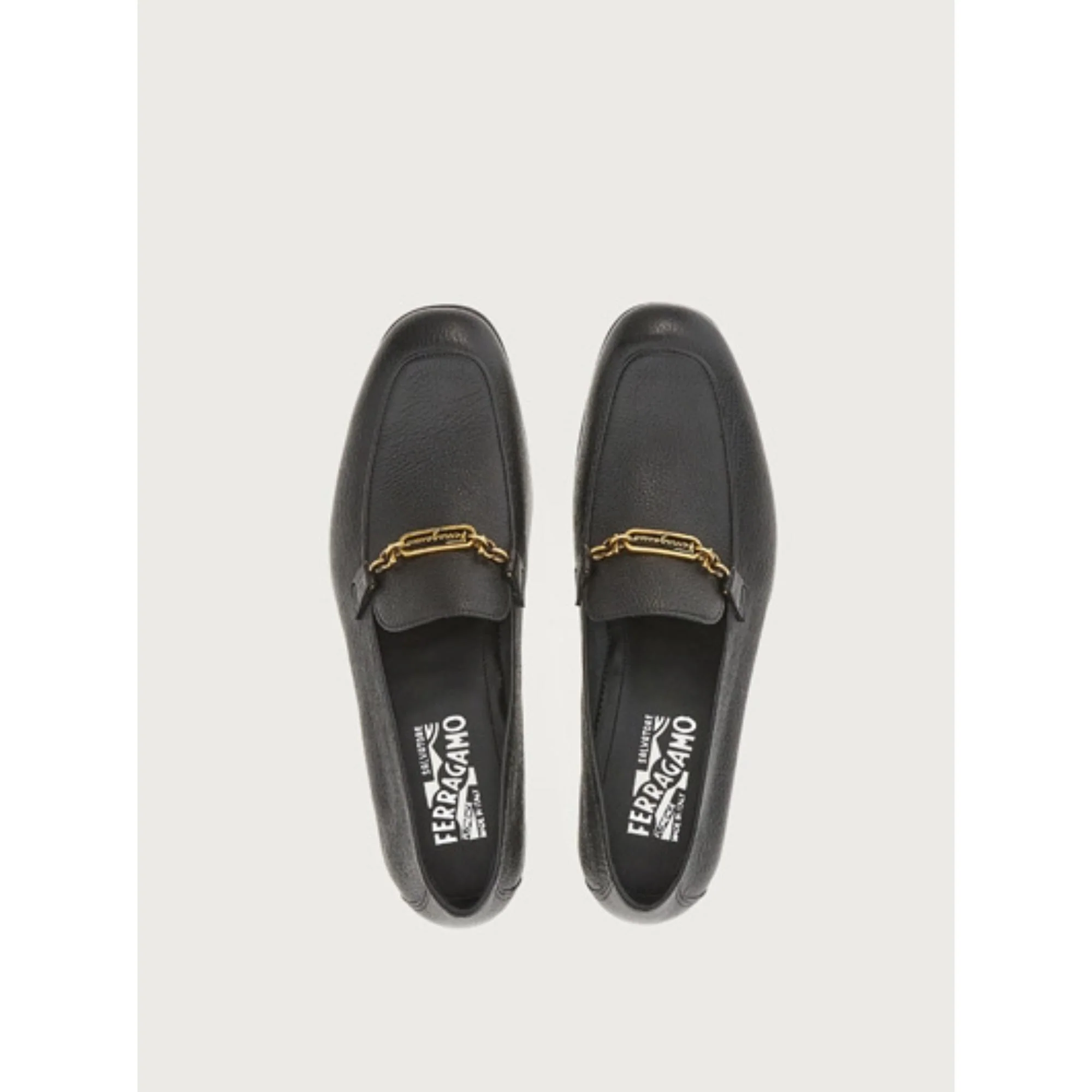 Moccasin with Ferragamo Chain Ornament - Black - Image 2