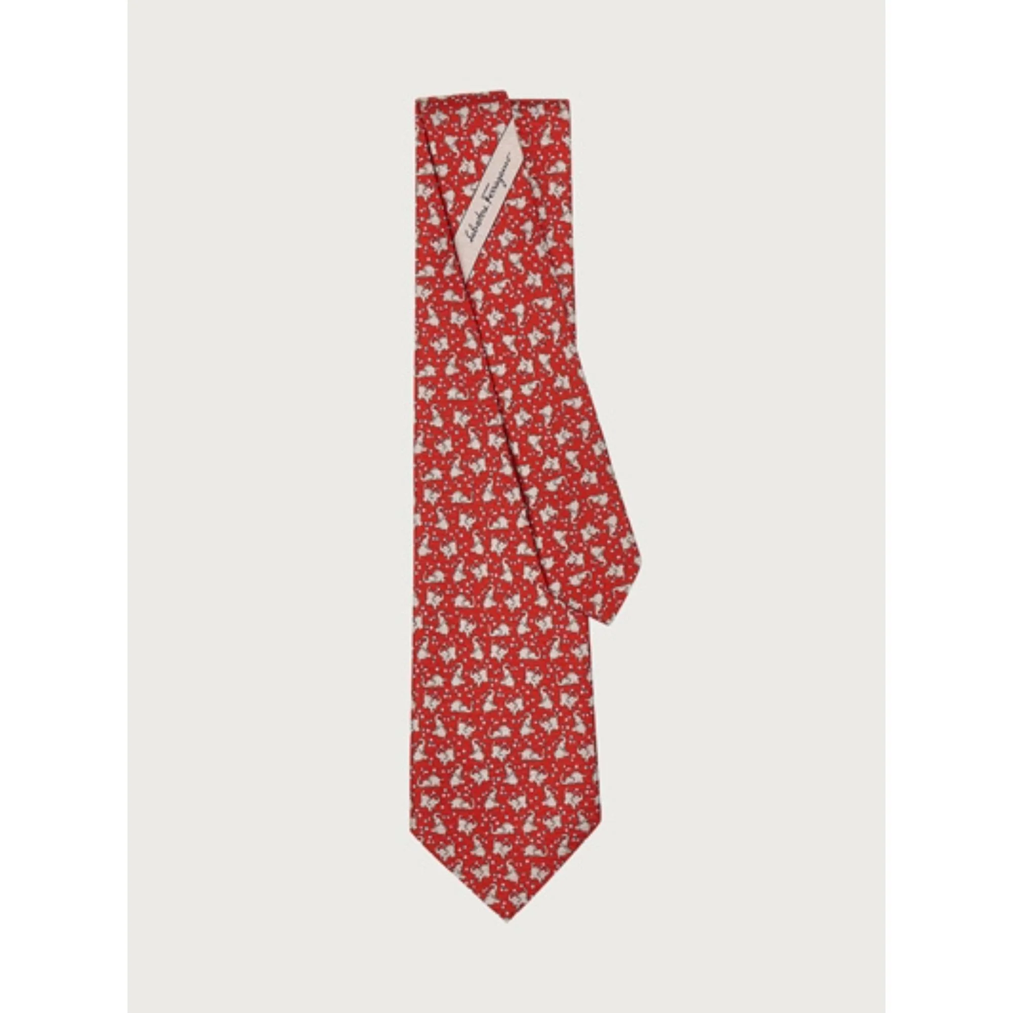 Elephant Print Silk Tie - Red - Image 2