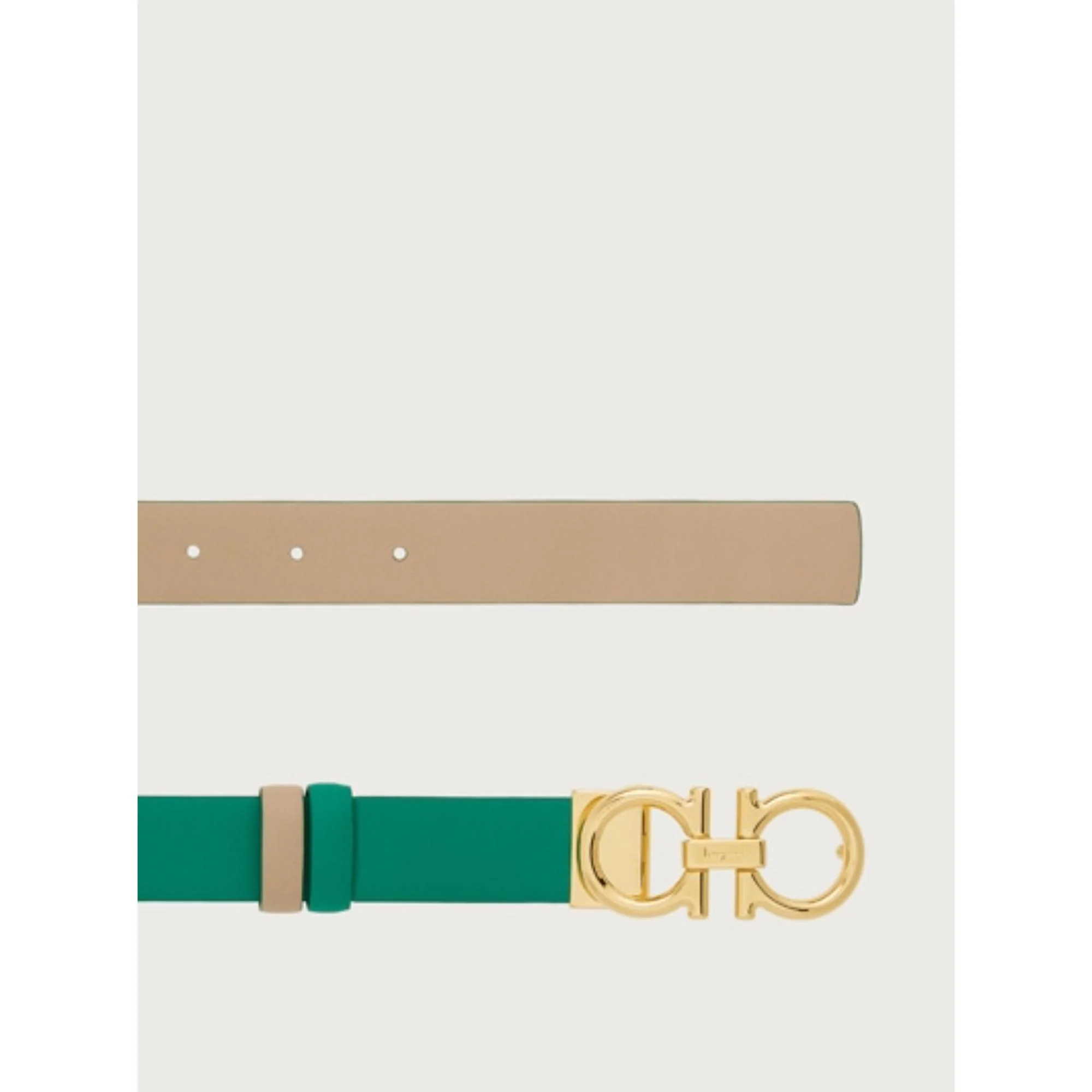 Reversible And Adjustable Gancini Belt - Emerald/Daino - Image 2