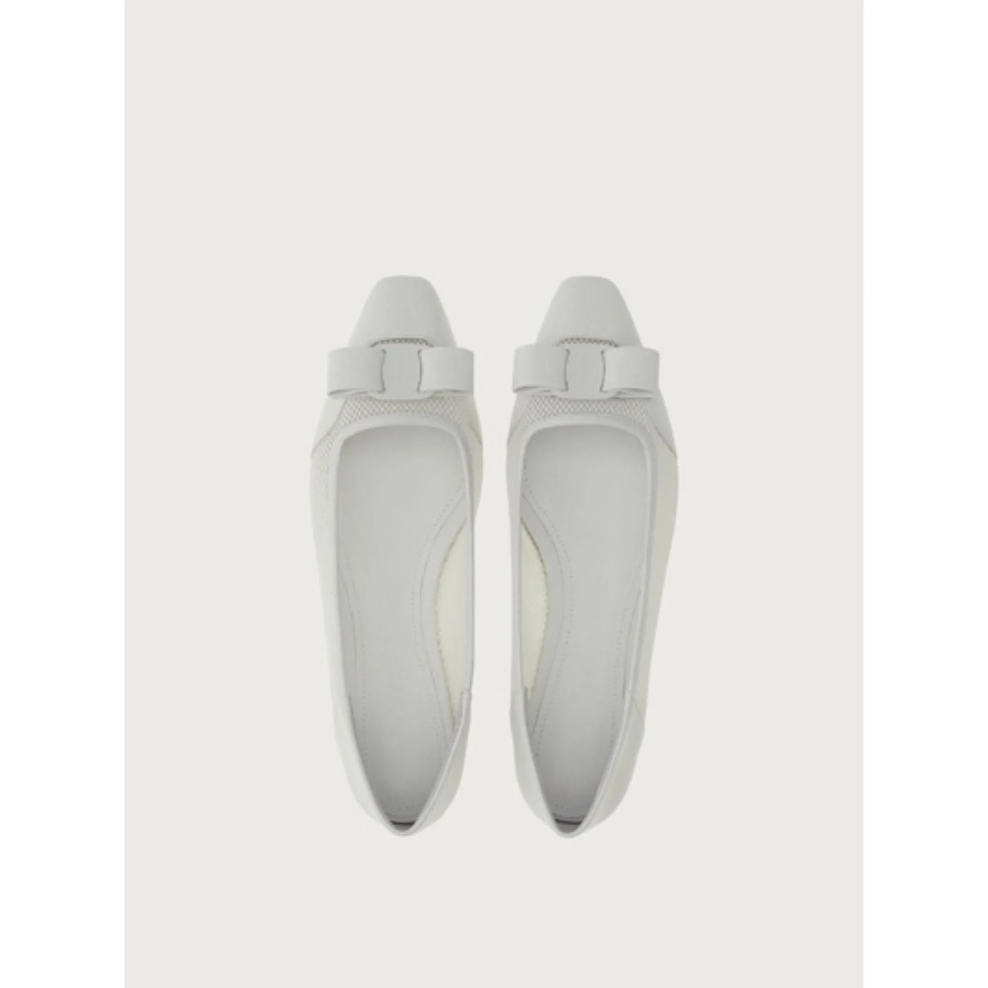 Bi-Material Ballet Flatss with Vara Bow - Optic White - Image 2
