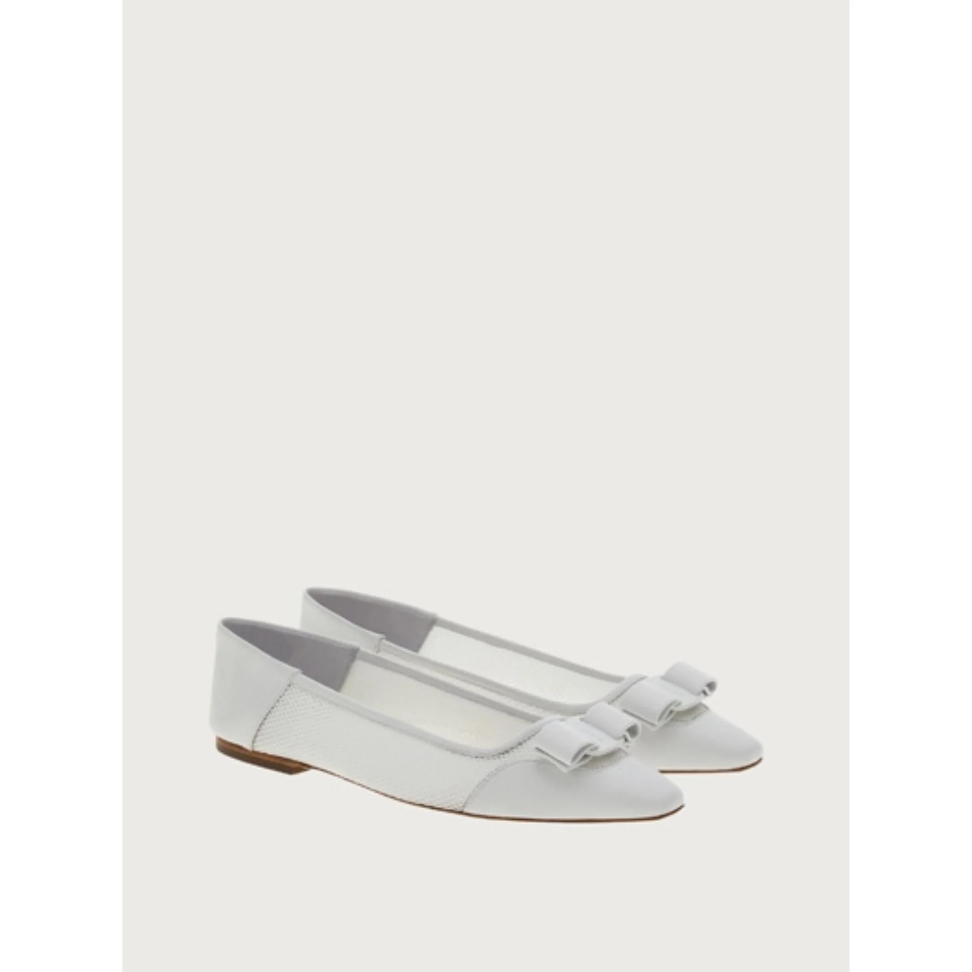 Bi-Material Ballet Flatss with Vara Bow - Optic White - Image 4