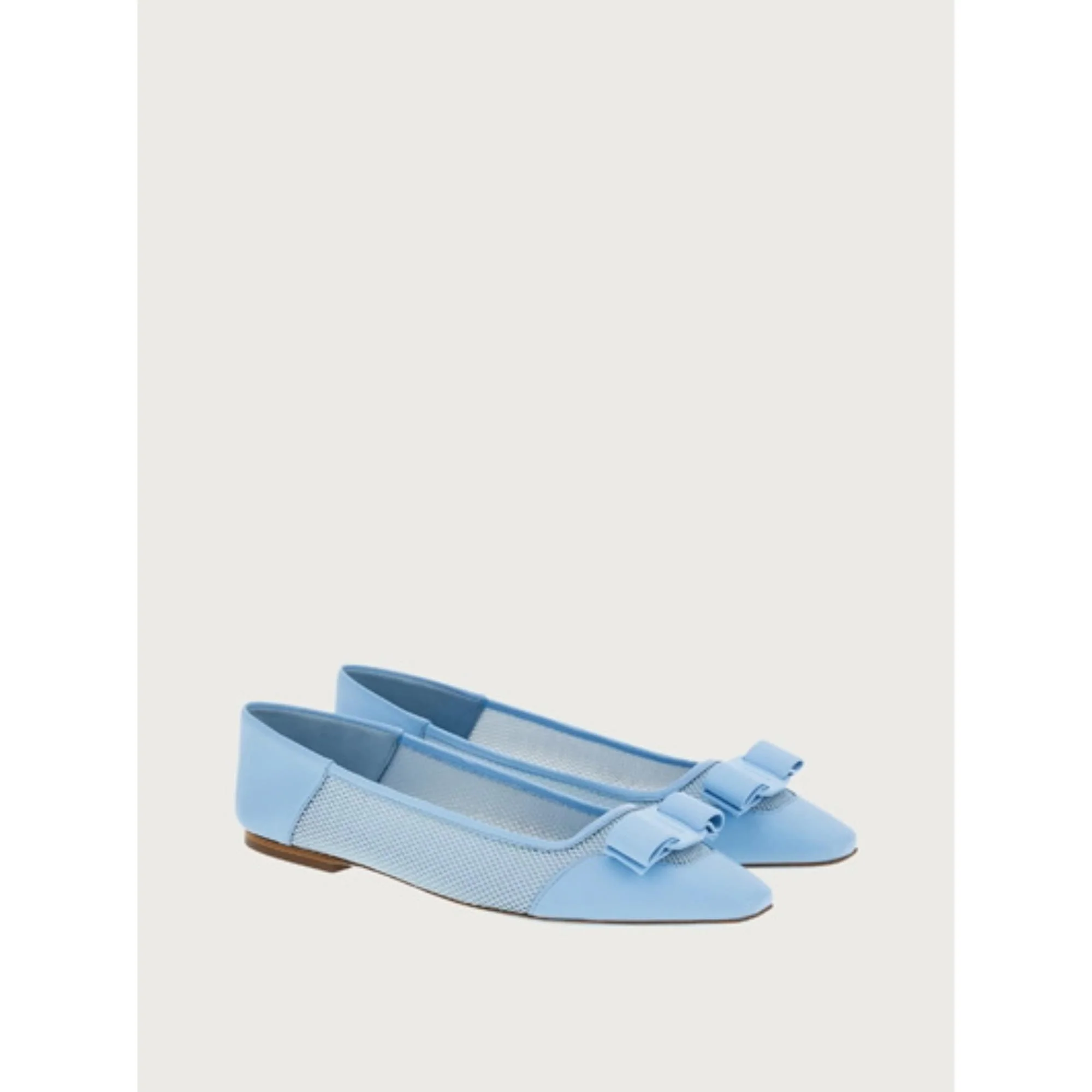 Bi-Material Ballet Flatss with Vara Bow - Sky Blue - Image 4