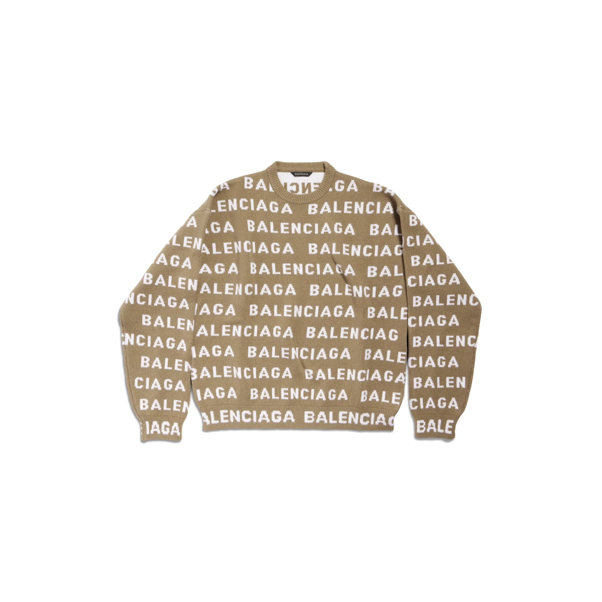 All-Over Crewneck Sweater - Dark Beige/White