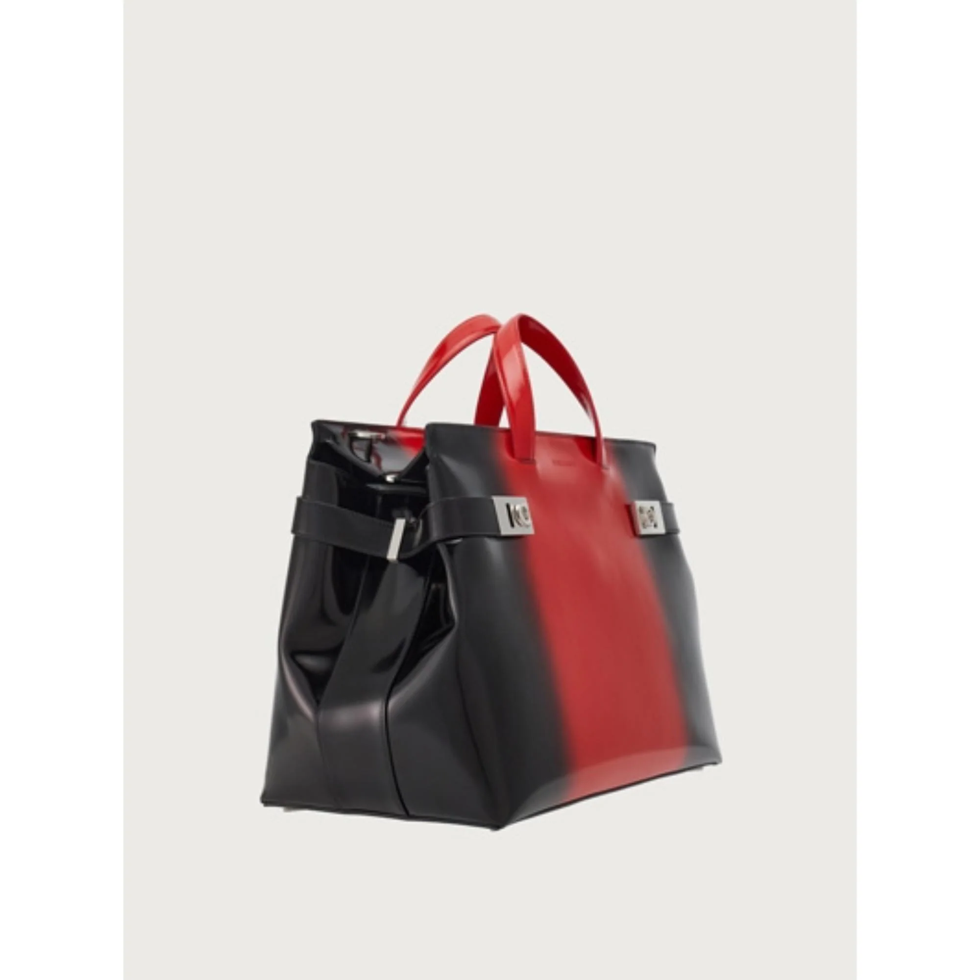 Tote Bag with Gancini Buckles - Flame Red/Black - Image 2