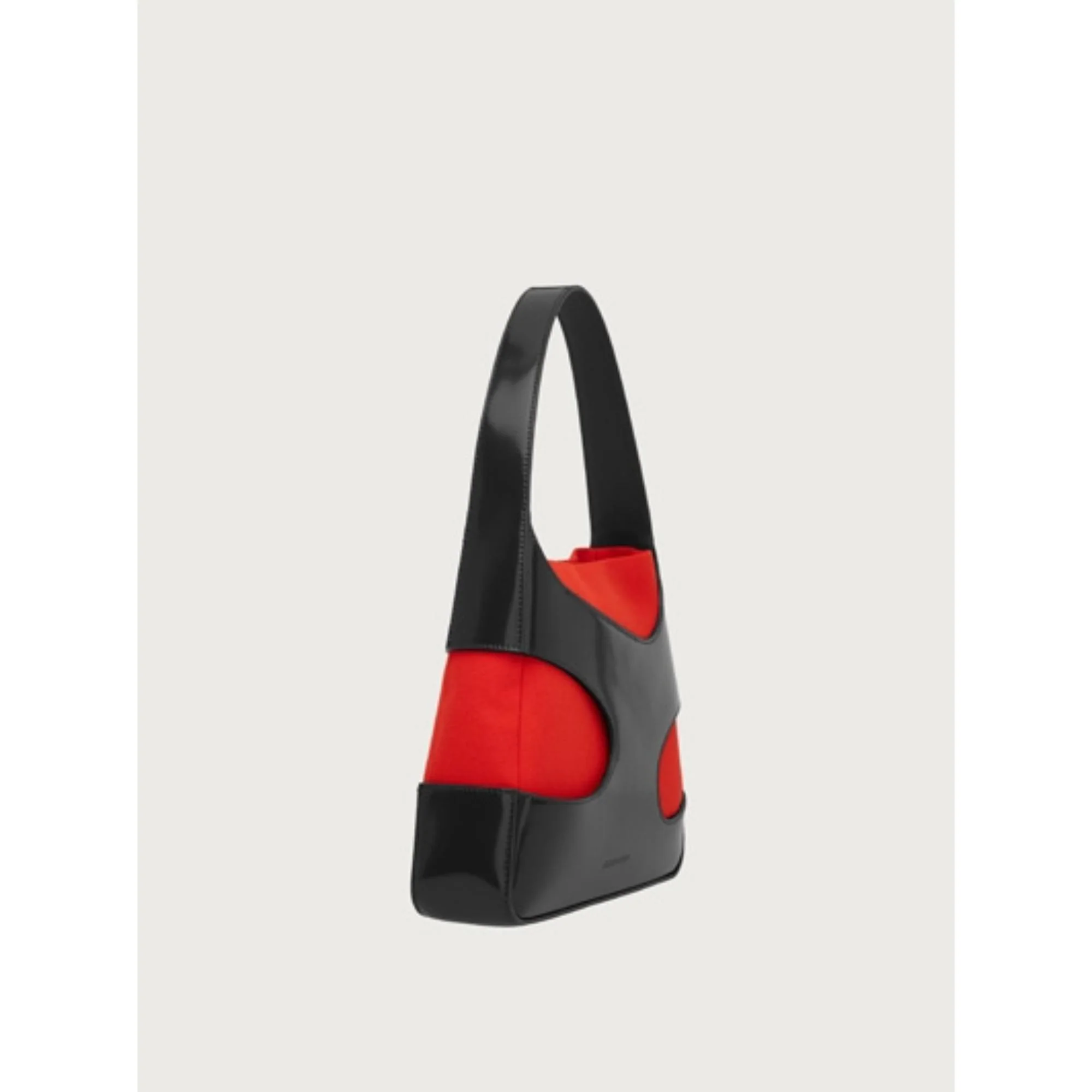 Small Shoulder Bag with Cut-Out Detailing - Black/Flame Red - Image 2