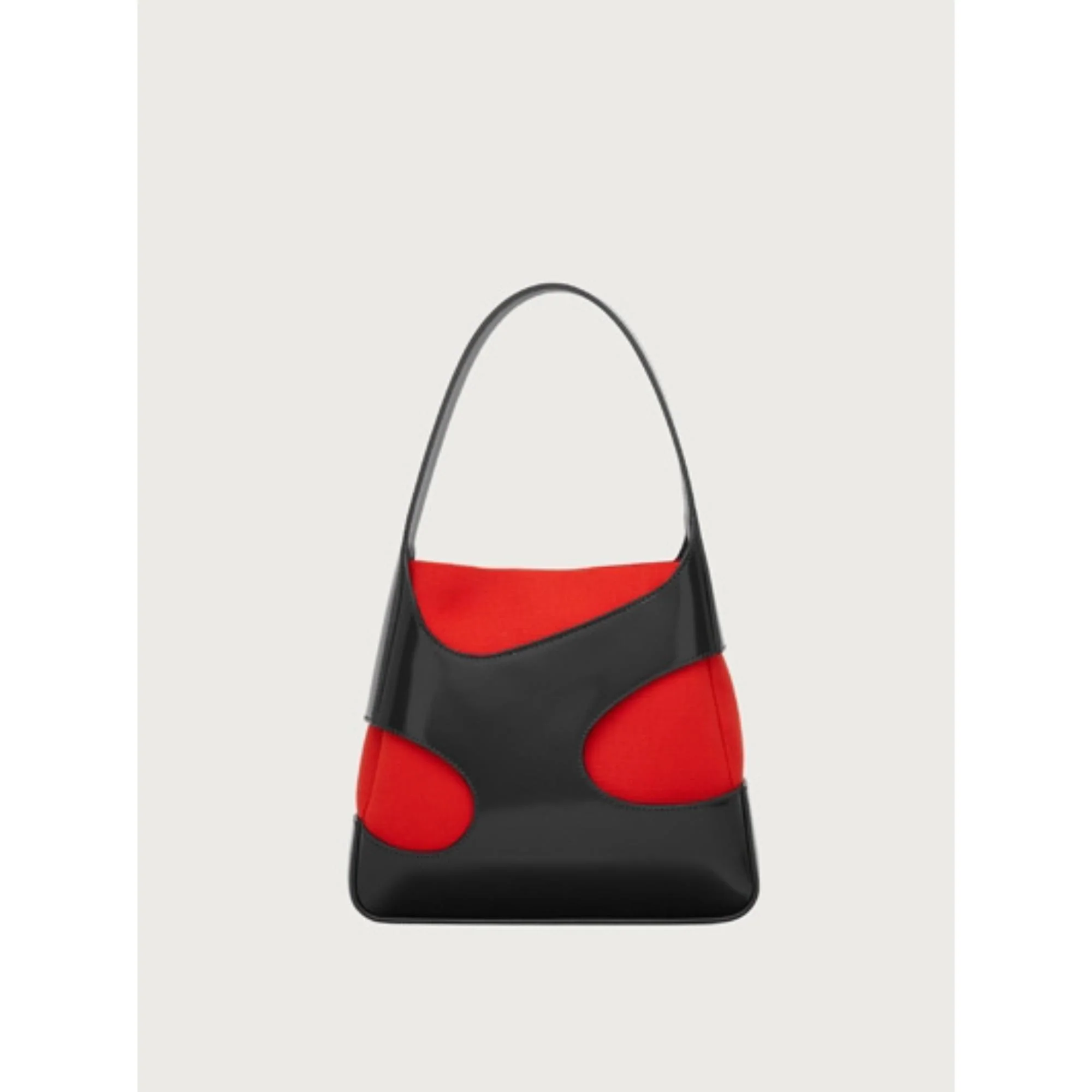 Small Shoulder Bag with Cut-Out Detailing - Black/Flame Red - Image 3