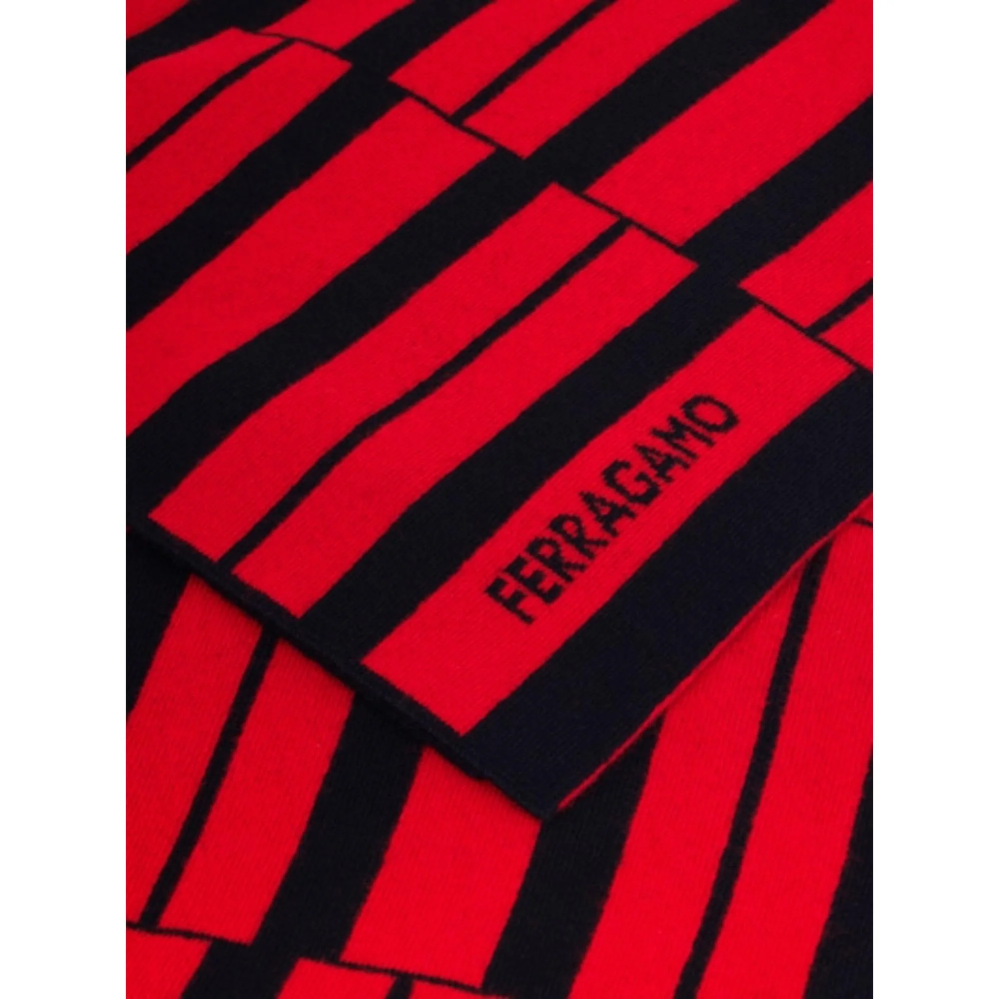 Wool And Cashmere Long Scarf - Black/Red - Image 4