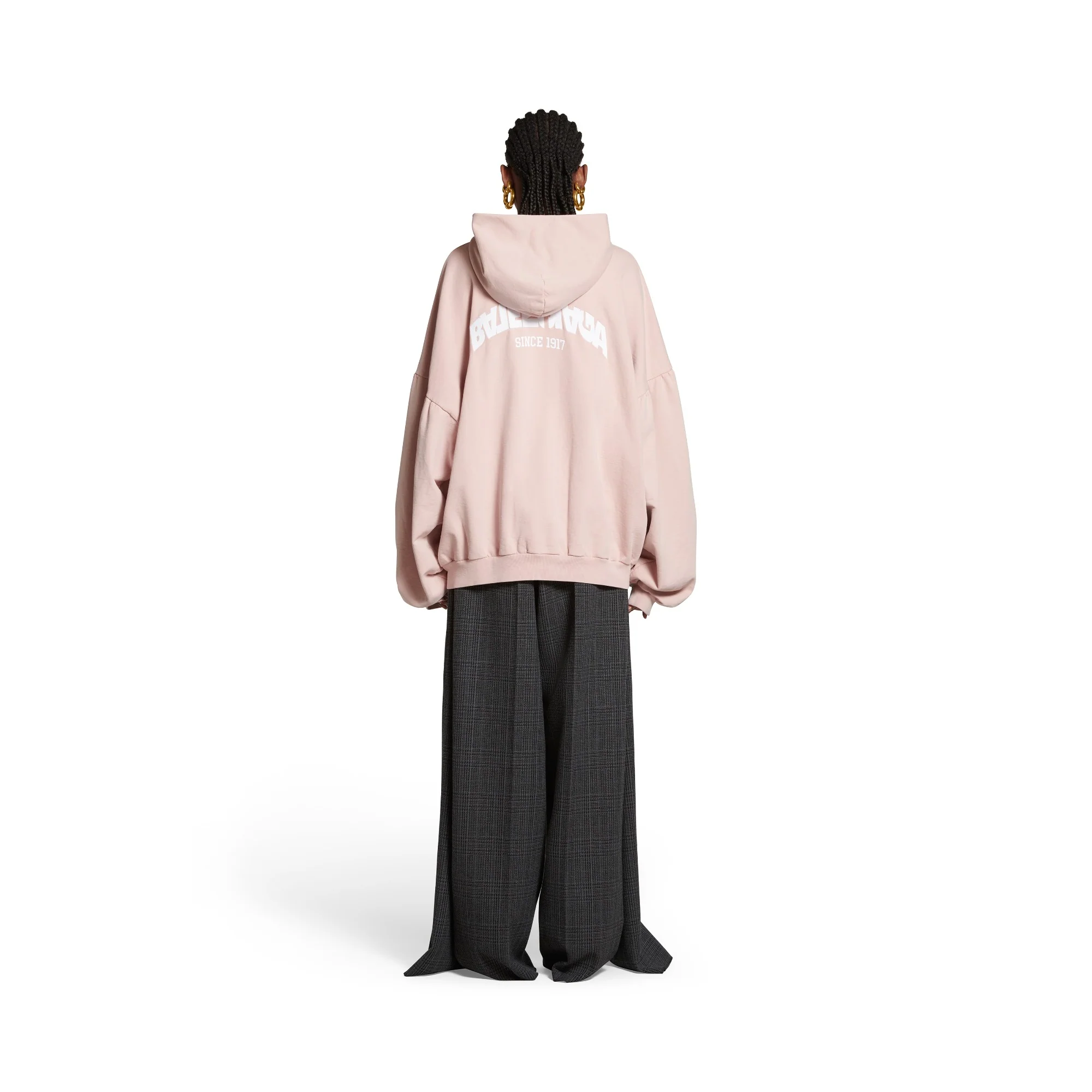 Round Zip-Up Hoodie - Light Pink/White - Image 4