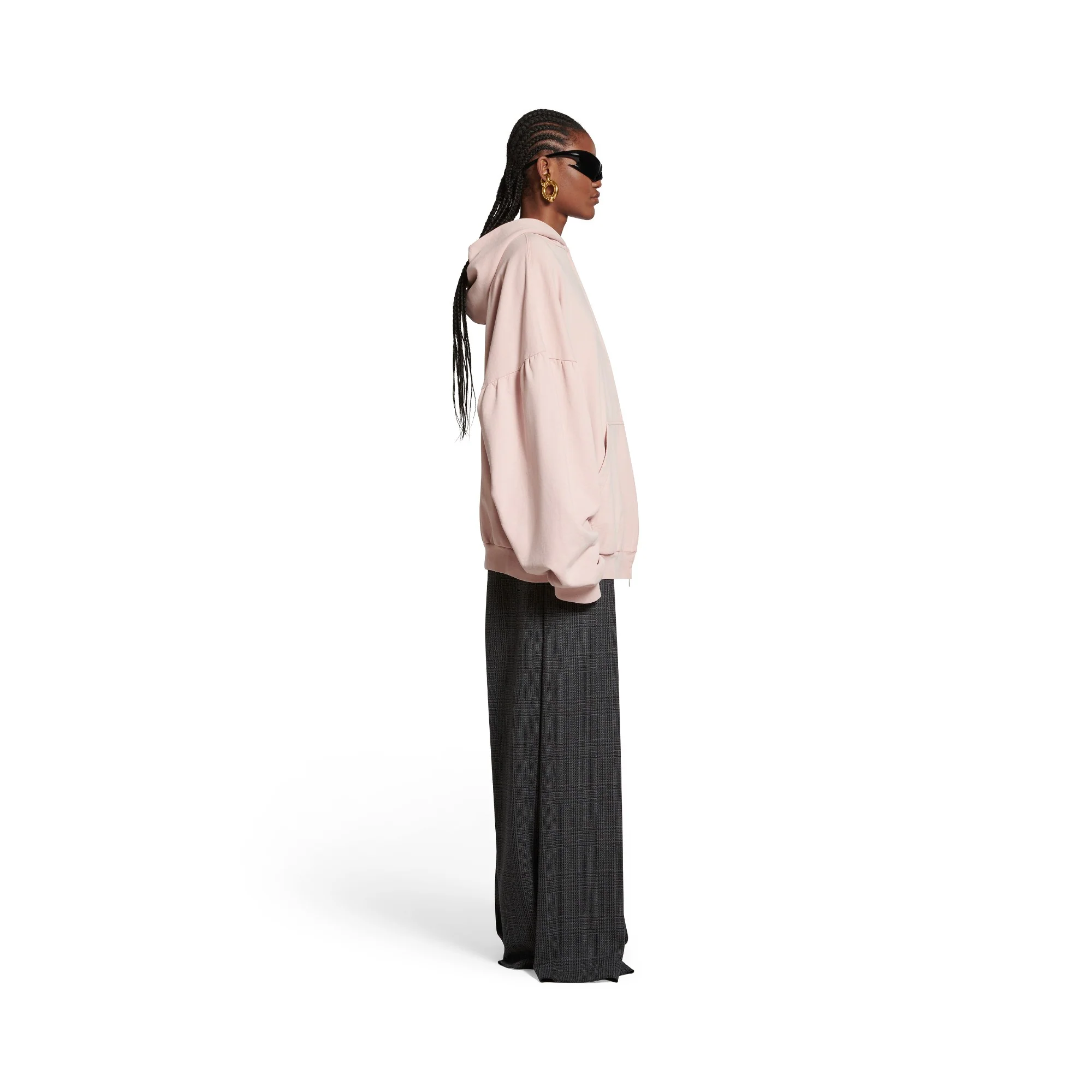 Round Zip-Up Hoodie - Light Pink/White - Image 5