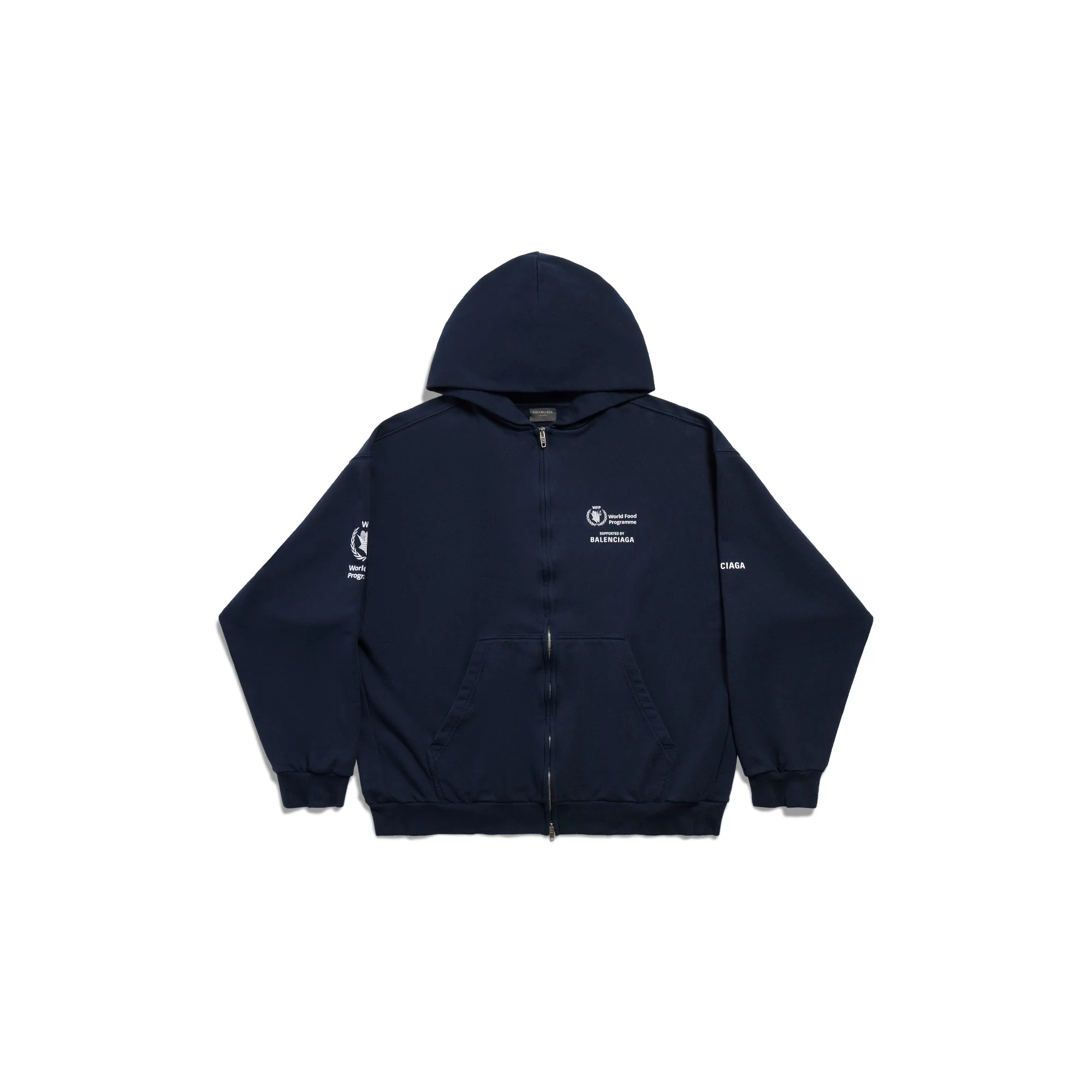 Medium Fit Zip-Up Hoodie - Navy/White