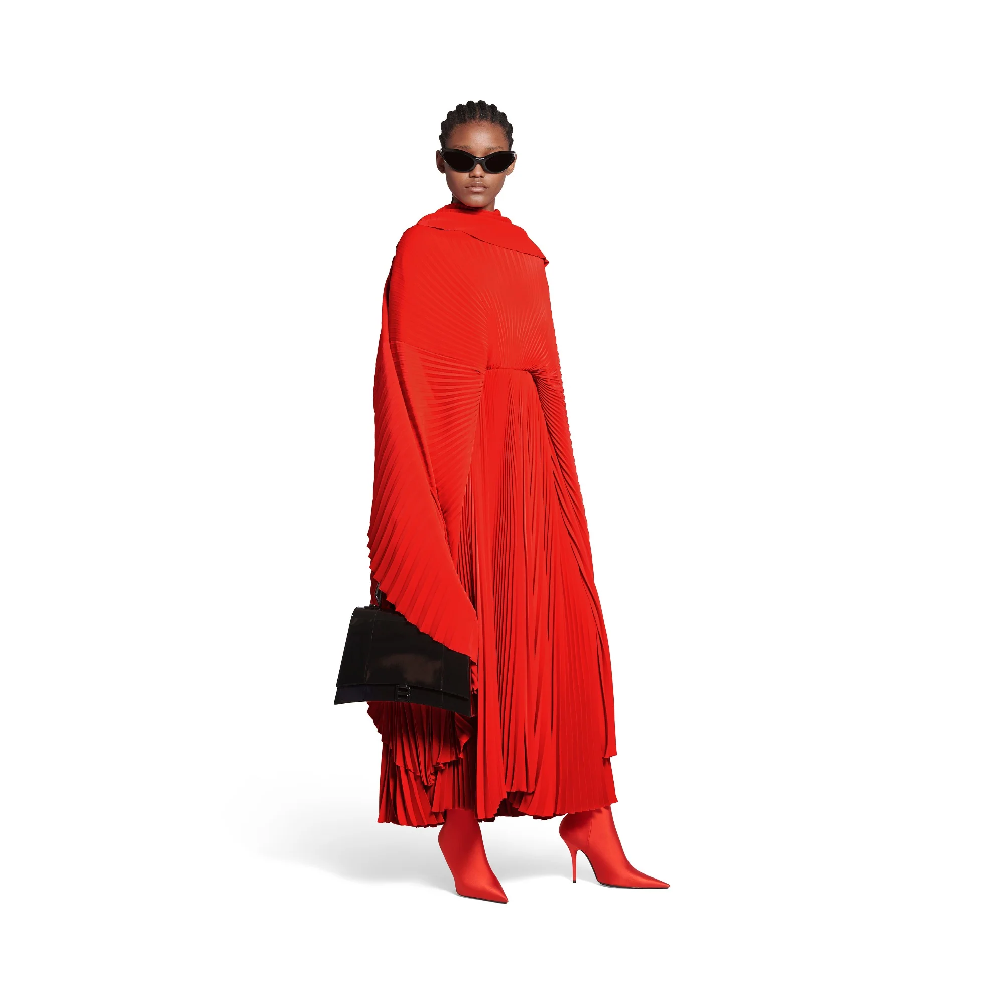 Pleated Drape Dress - Begonia Red - Image 3
