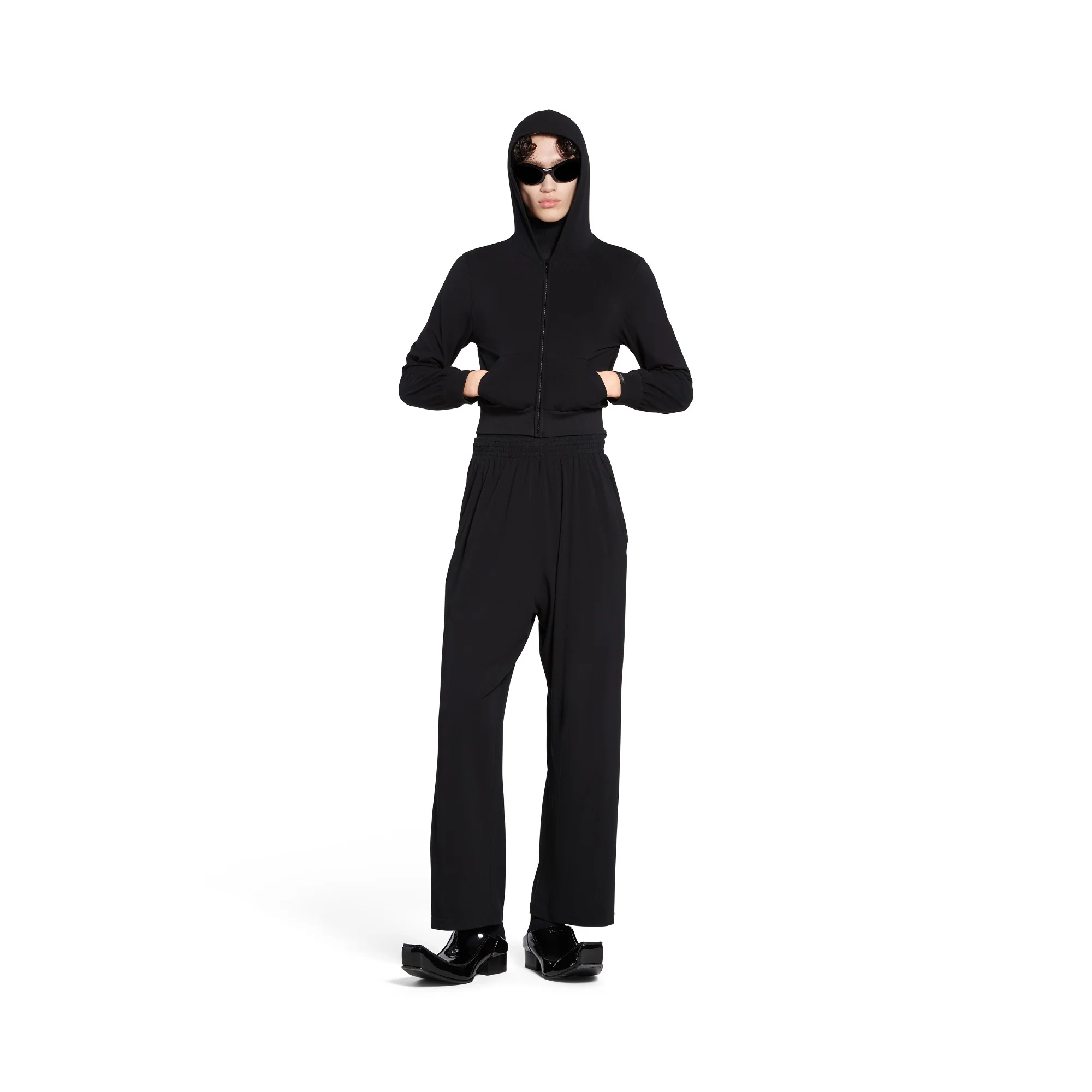 Fitted Zip-Up Hoodie - Black - Image 3