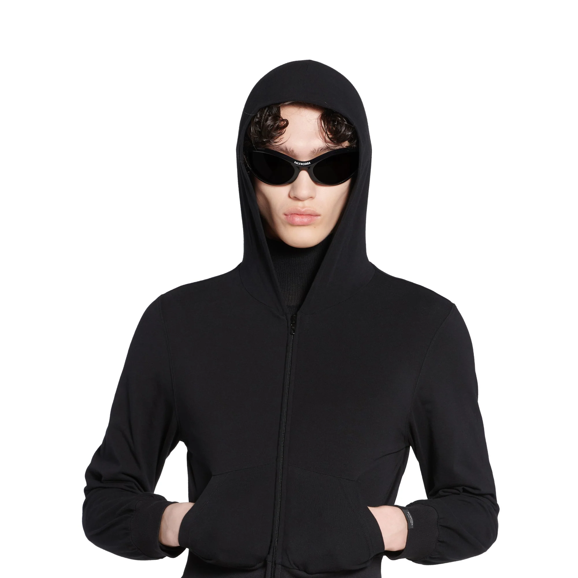 Fitted Zip-Up Hoodie - Black - Image 6