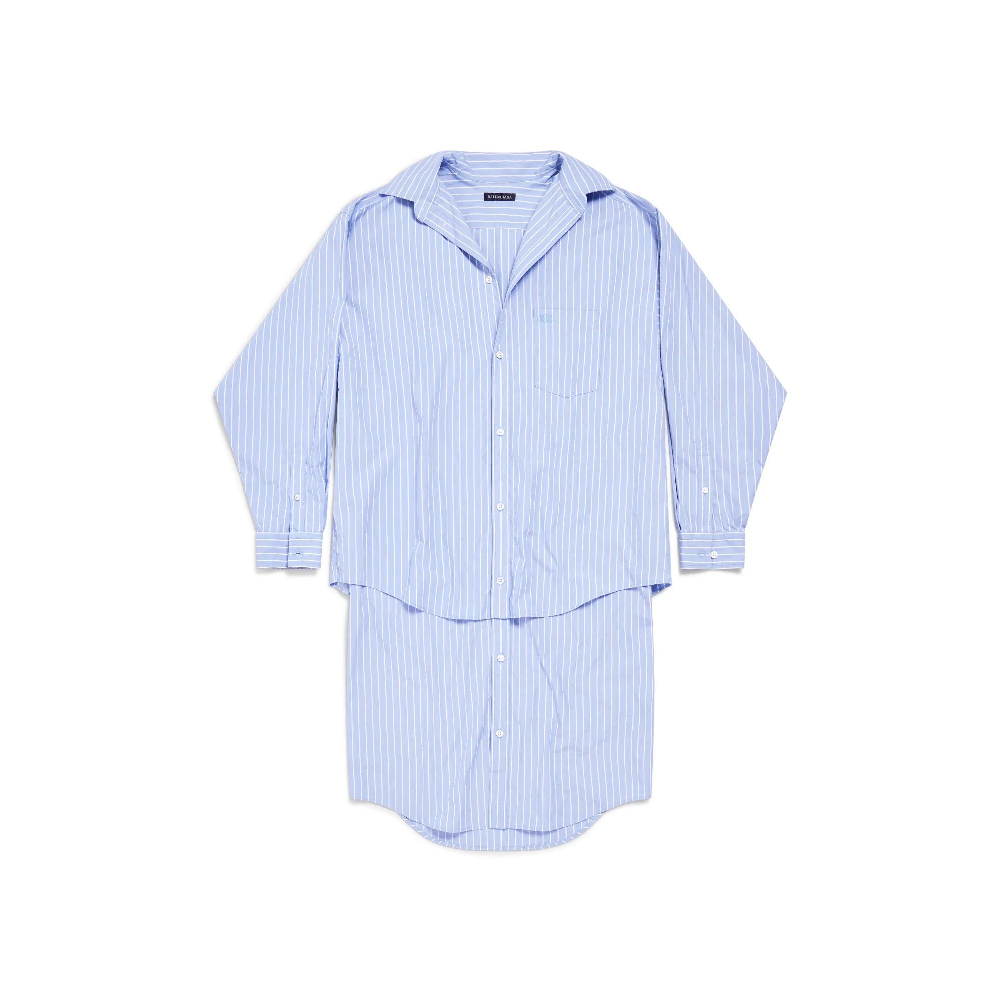 Layered Shirt Dress - Sky Blue/White