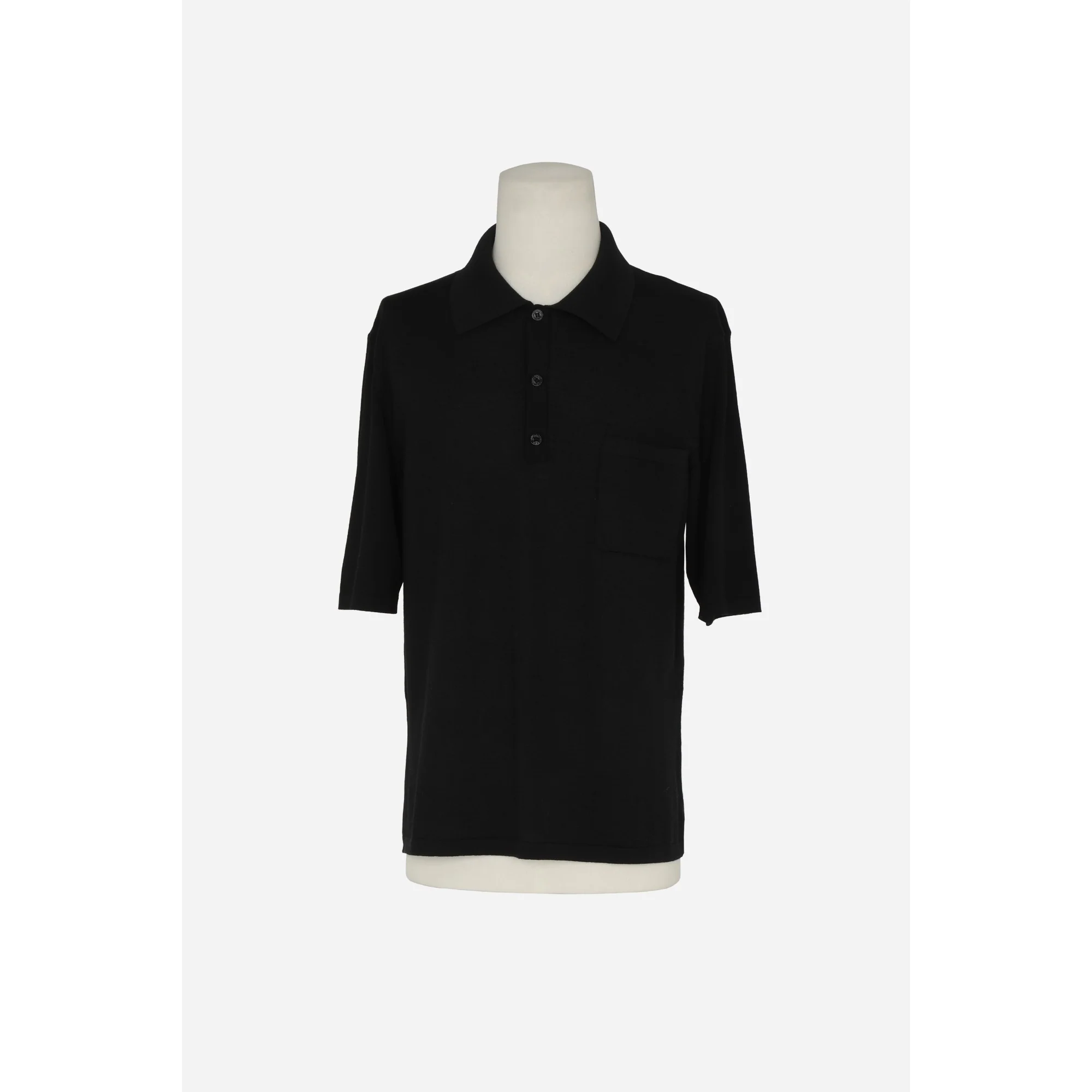 Polo Manches Courtes Laine Fin - Noir