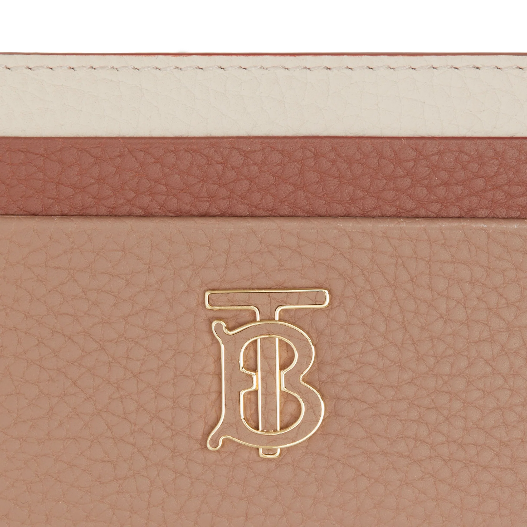 Tri-tone Grainy Leather TB Card Case - Camel/Abeige/Warmtan - Image 2