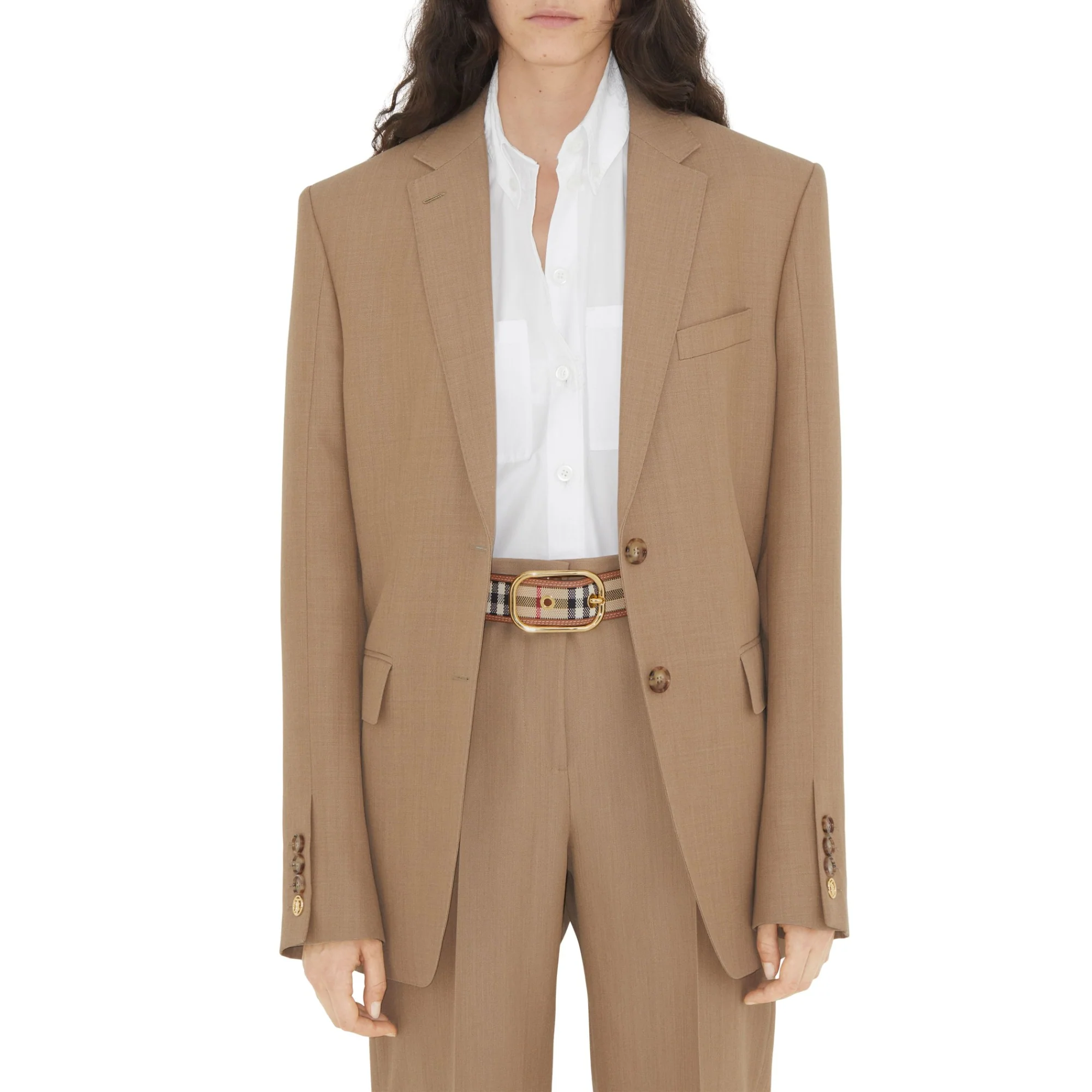 Check and Leather Belt - Archive Beige/Gold - Image 3
