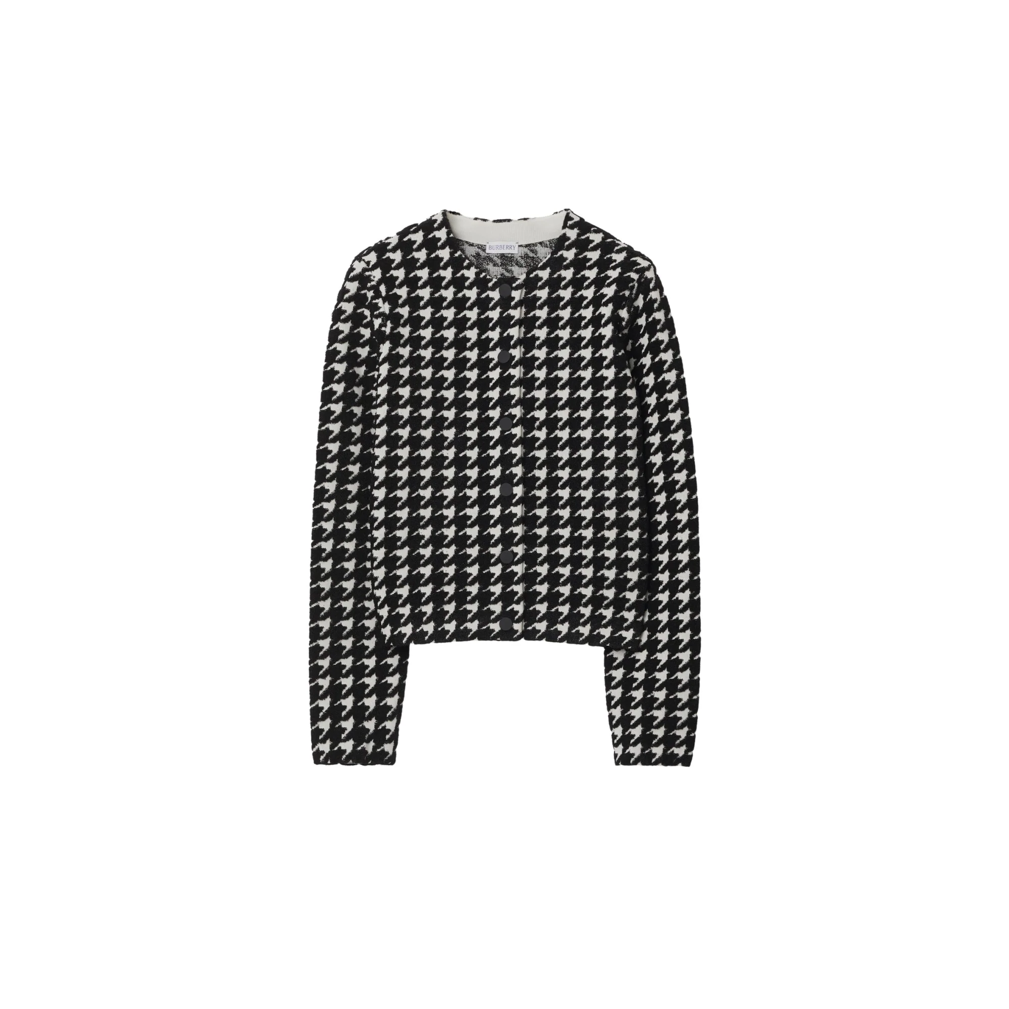 Houndstooth Nylon Blend Cardigan - Black IP Pattern