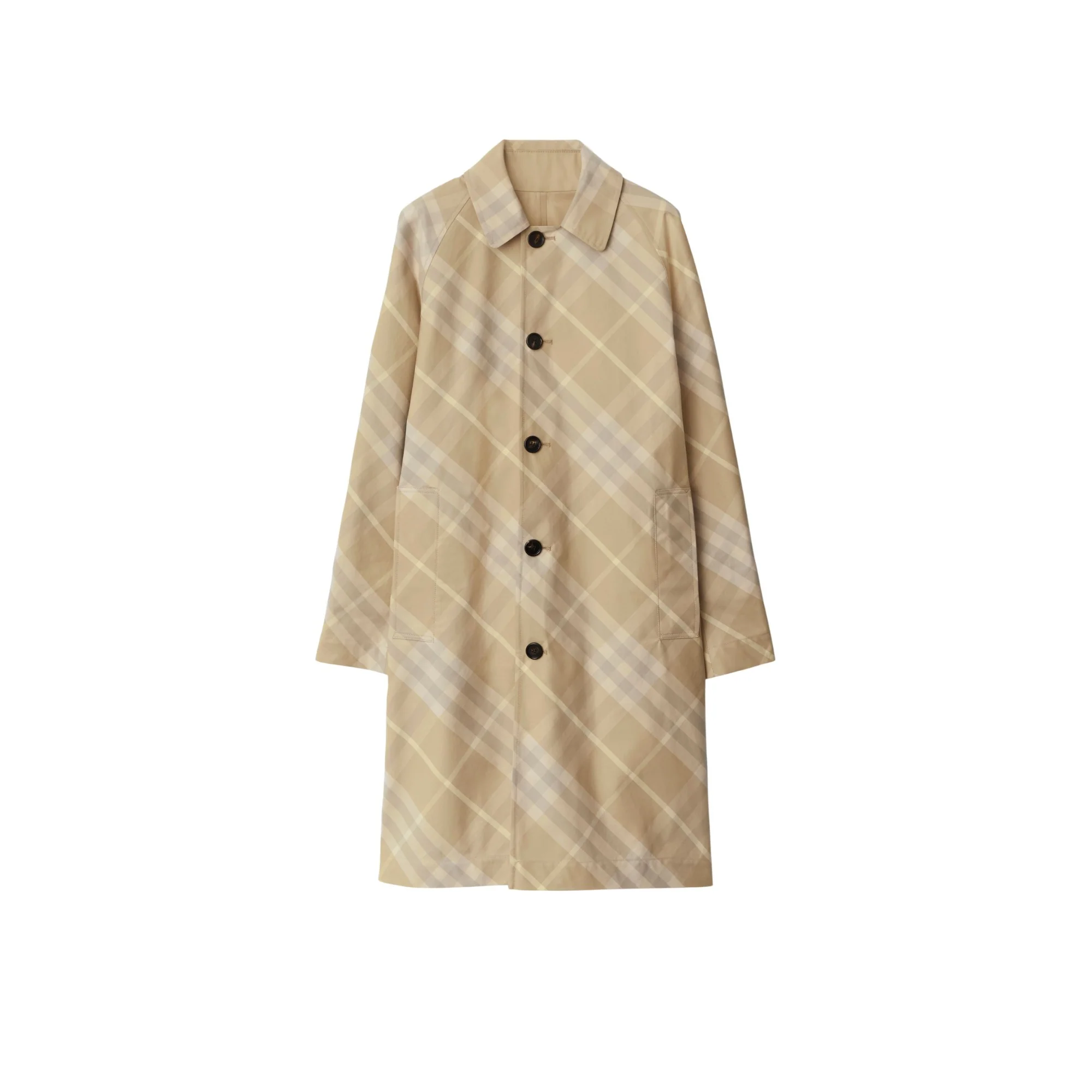 Mid-length Reversible Check Gabardine Car Coat - Flax