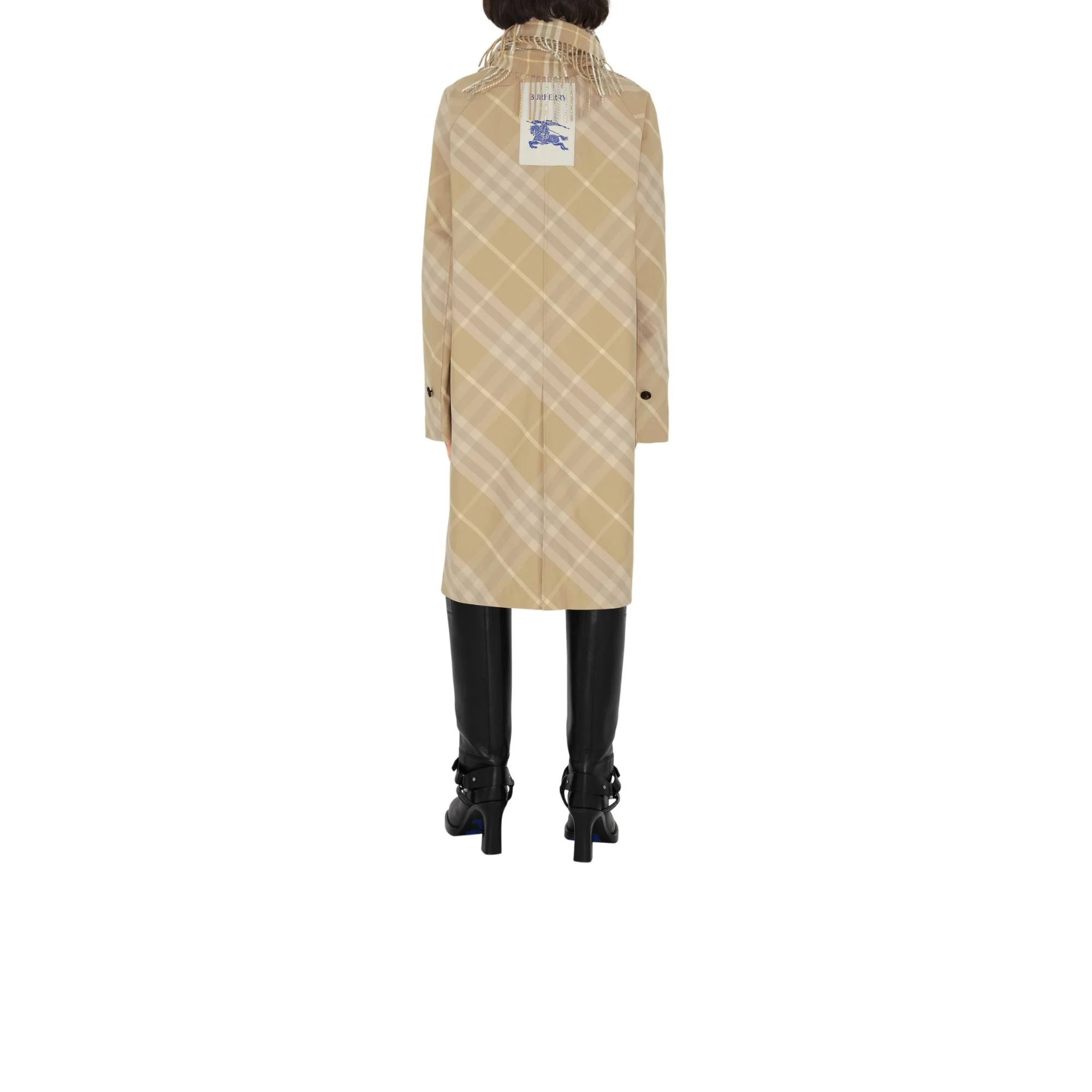 Mid-length Reversible Check Gabardine Car Coat - Flax - Image 4