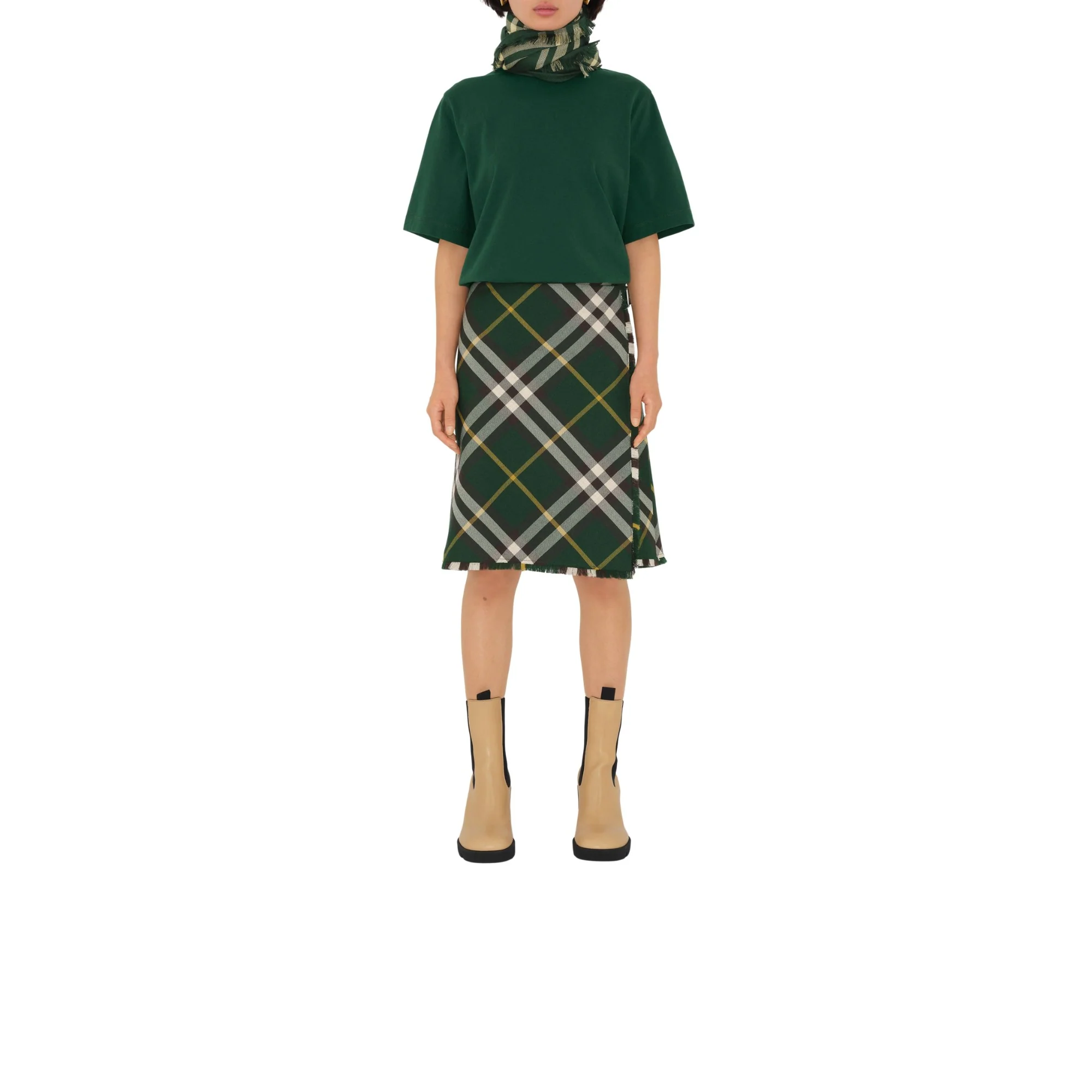 Reversible Check Wool Silk Scarf - Ivy - Image 2
