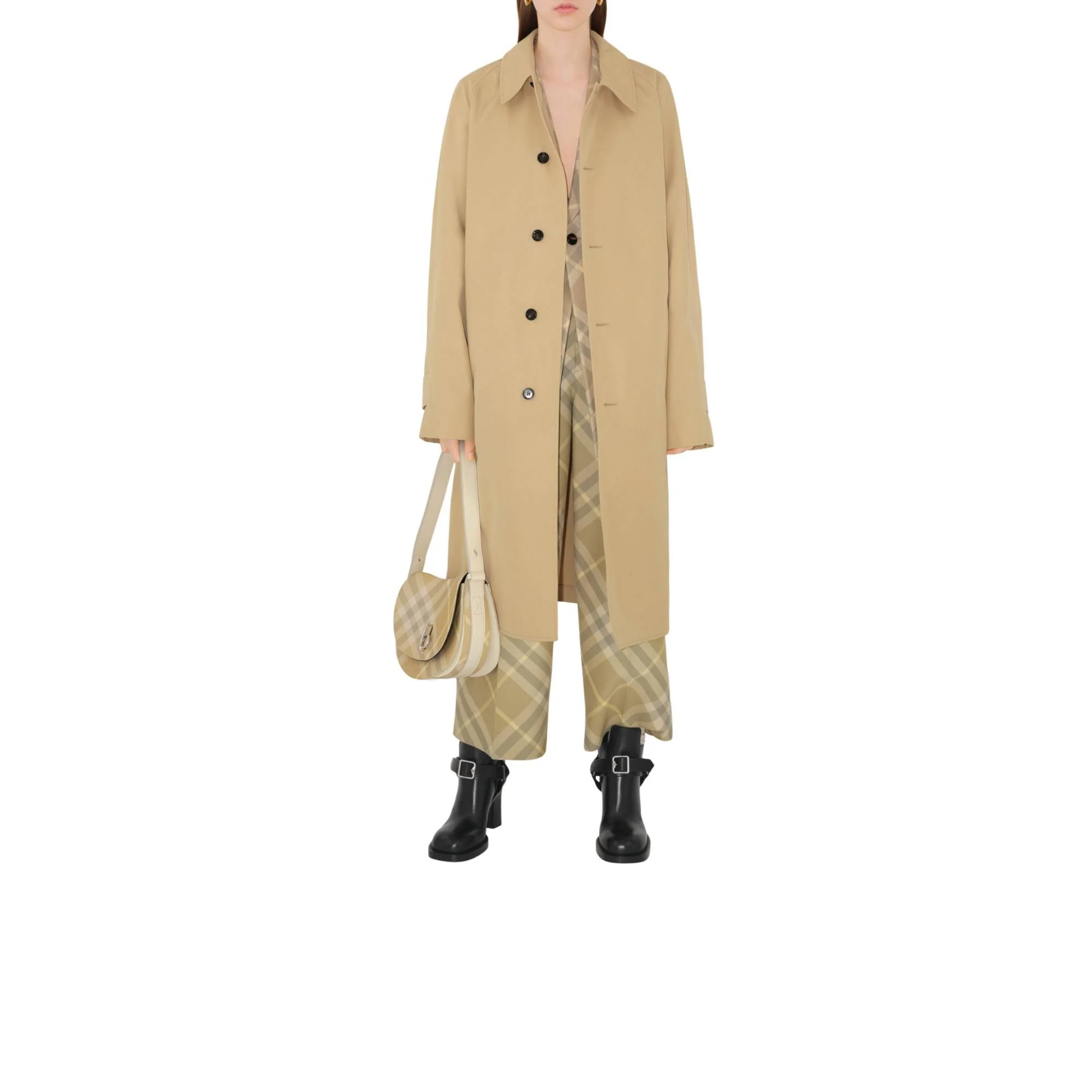 Mid-length Cotton Blend Car Coat - Flax - Image 2