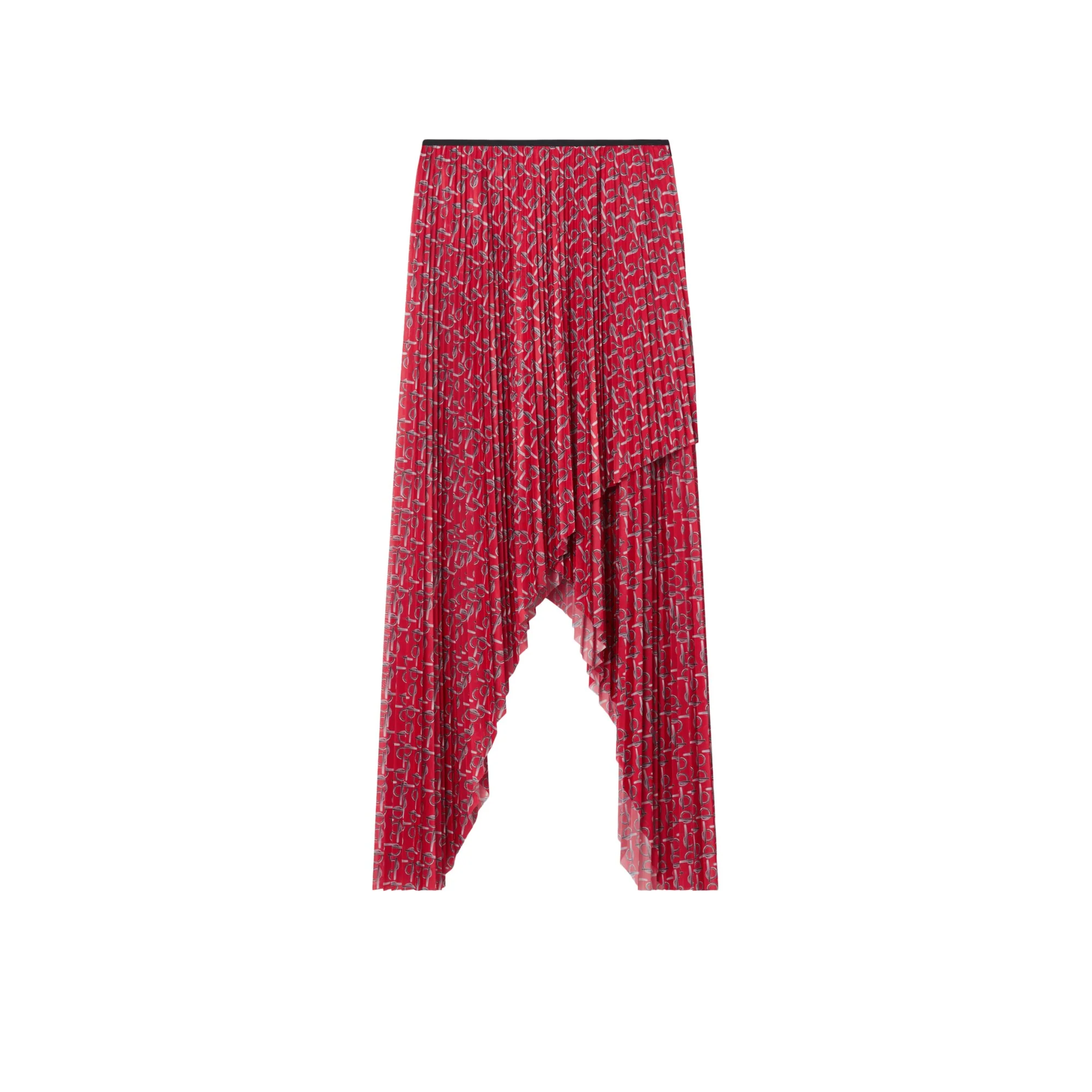 Pleated B Jersey Skirt - Silver/Red