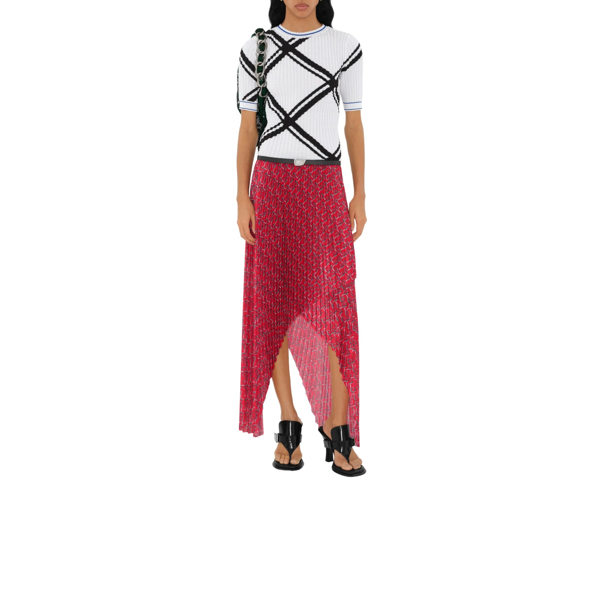 Pleated B Jersey Skirt - Silver/Red - Image 2