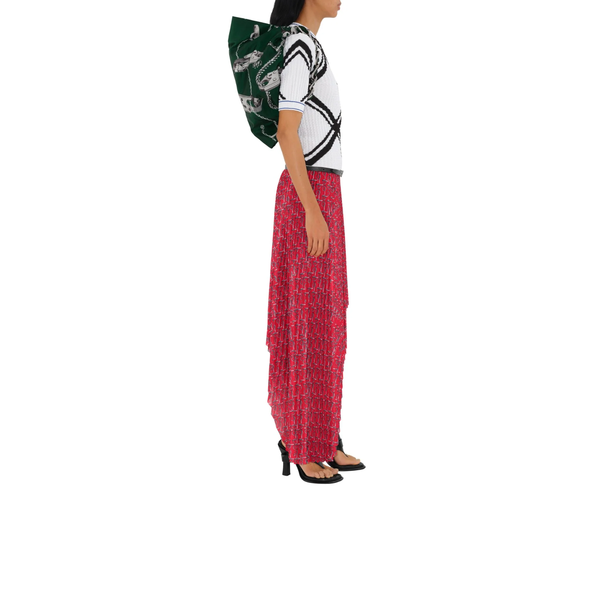 Pleated B Jersey Skirt - Silver/Red - Image 3