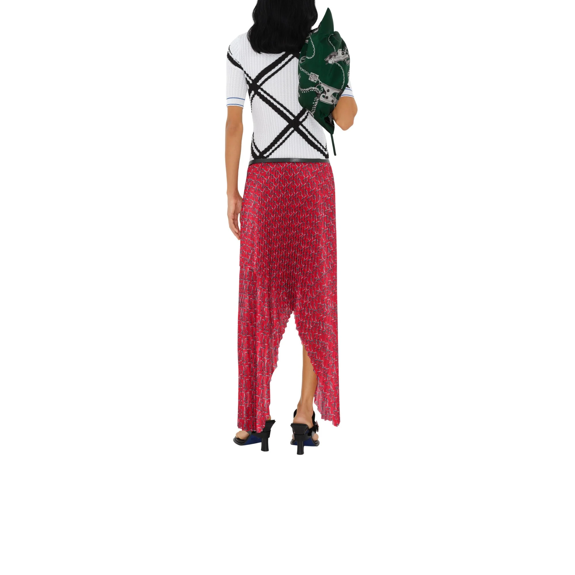 Pleated B Jersey Skirt - Silver/Red - Image 4