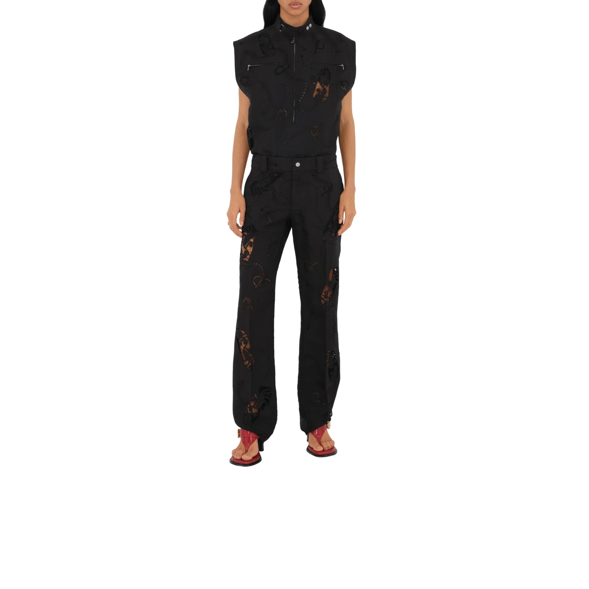 Broderie Anglaise Canvas Top - Black - Image 2