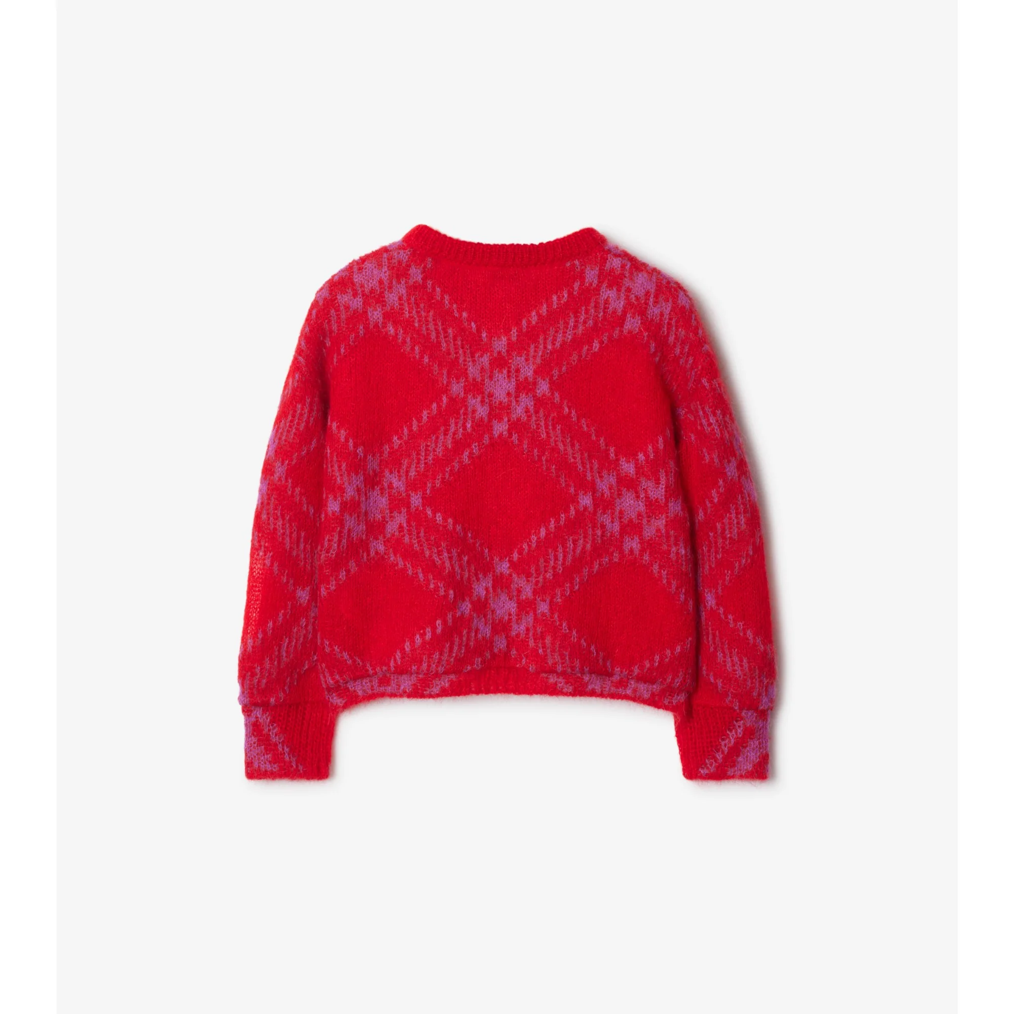 Check Mohair Wool Blend Cardigan - Warm Coral Red - Image 3