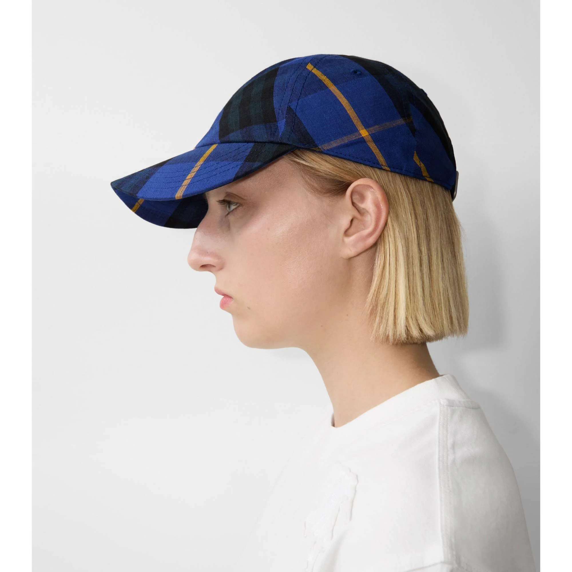 Check Linen Baseball Cap - Bright Navy IP Check - Image 3