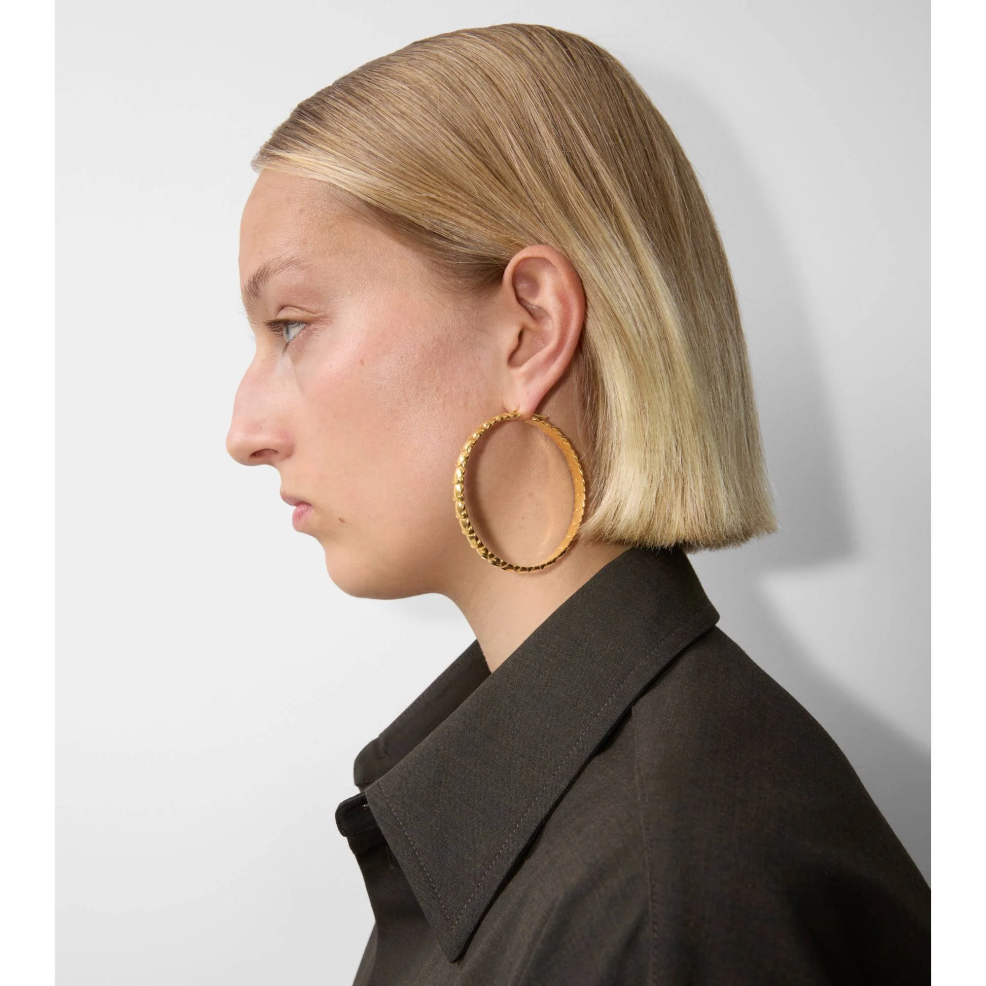 Shield Segment Hoop Earrings - Gold - Image 3