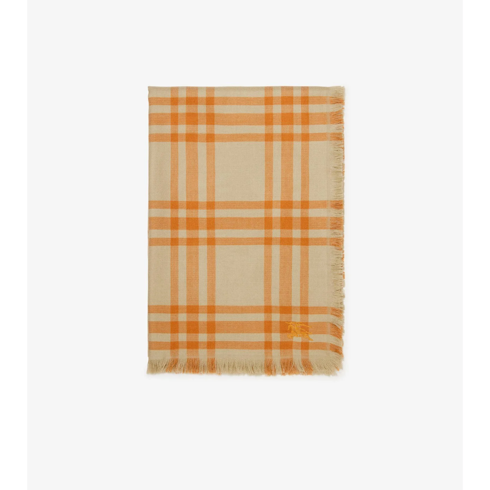 Reversible Check Wool Silk Scarf - Hunter/Pumpkin