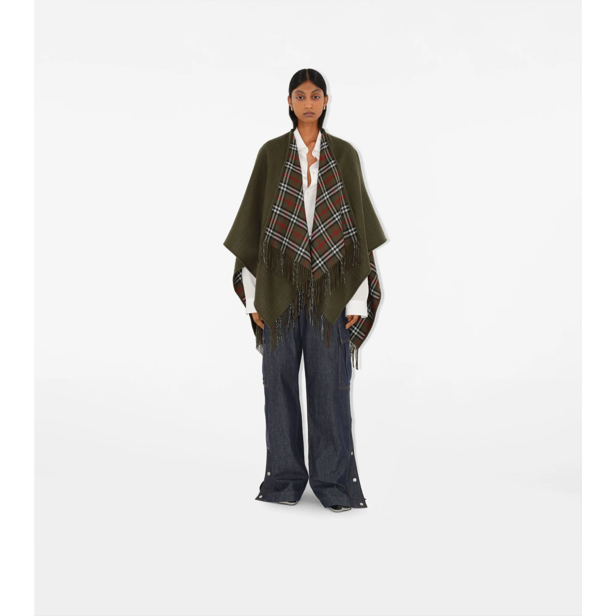 Reversible Check Wool Cape - Loch - Image 2