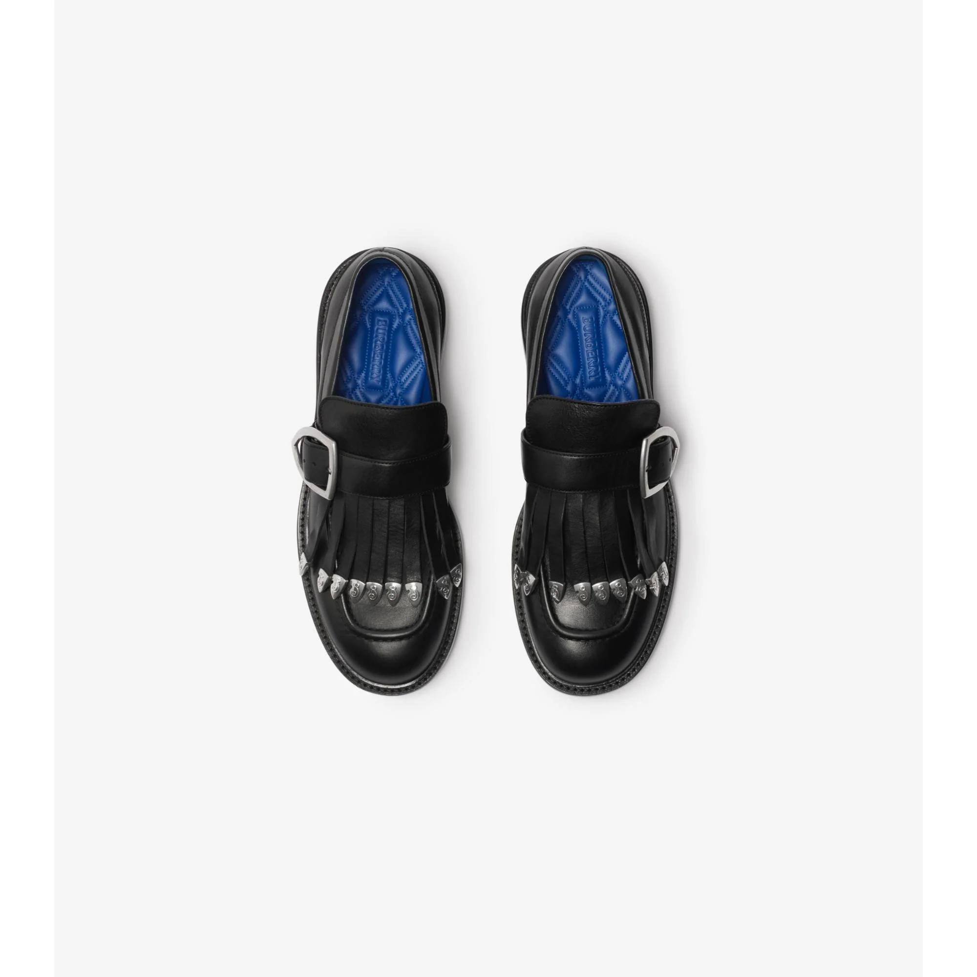 Leather Cobble Fringe Loafers - Black - Image 5