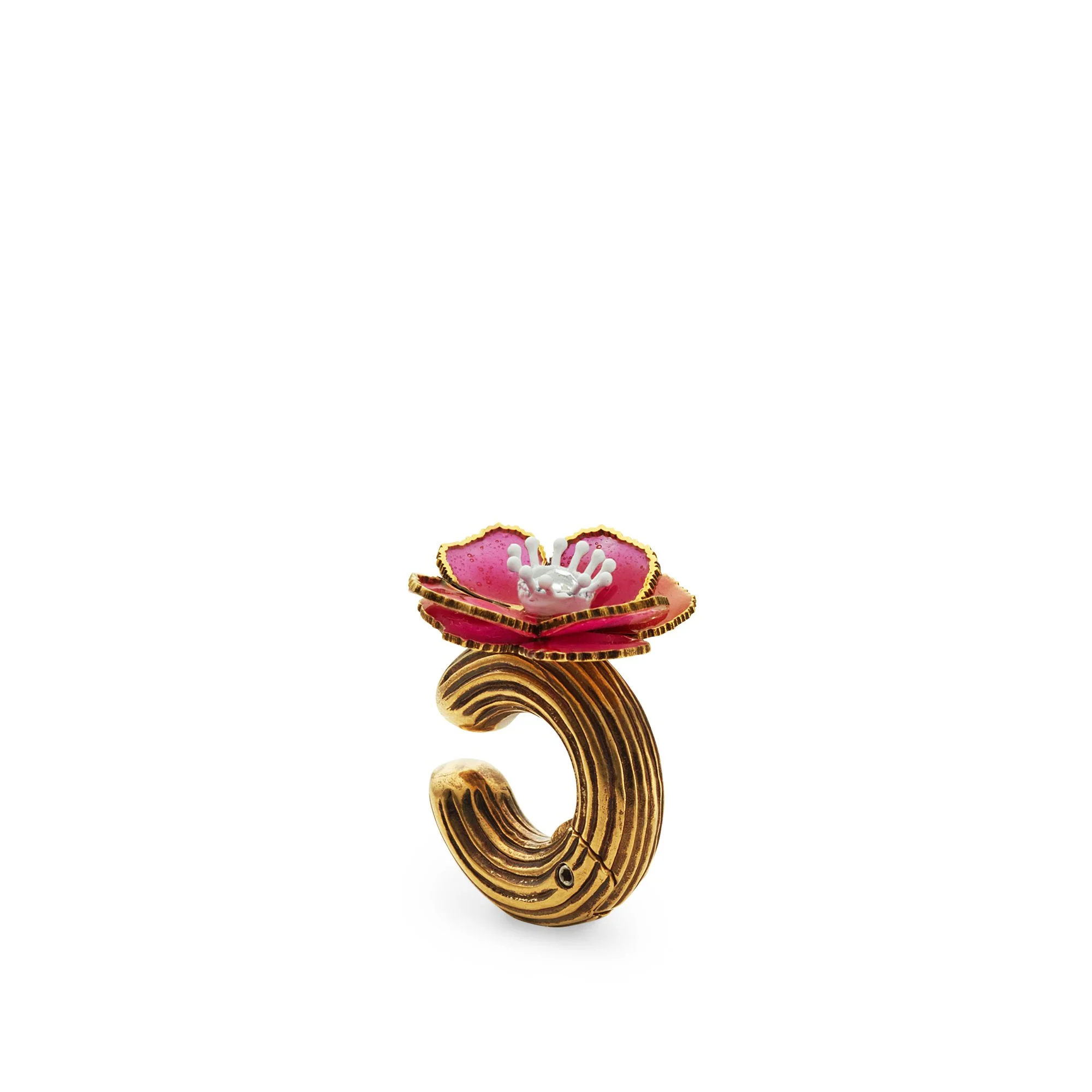 Women's Flowers Mono Earring Large - Burattato Dark Gold + Fuchsia