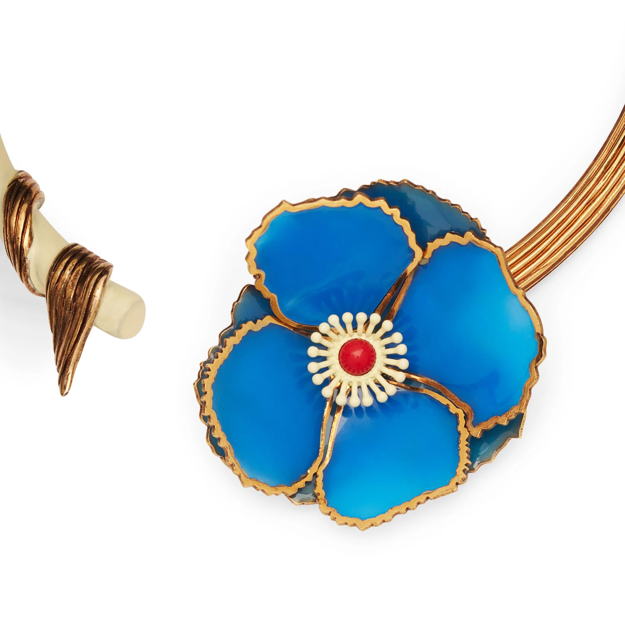 Women's Flowers Necklace - Butattato Dark Gold + Banana + Royal Blue - Image 2