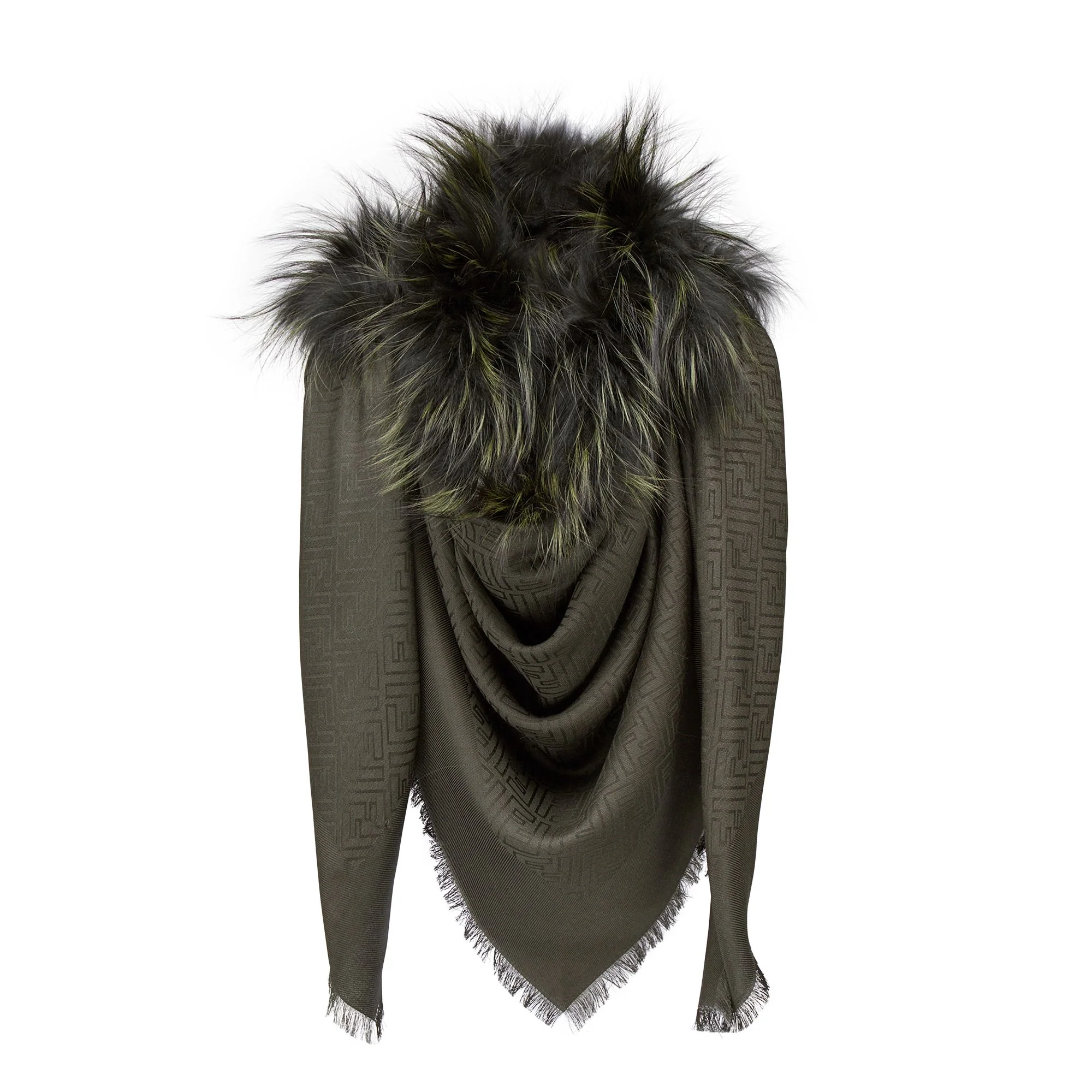 Women's Touch Of Fur Shawls (140x140) - Blacktea Green - Image 2